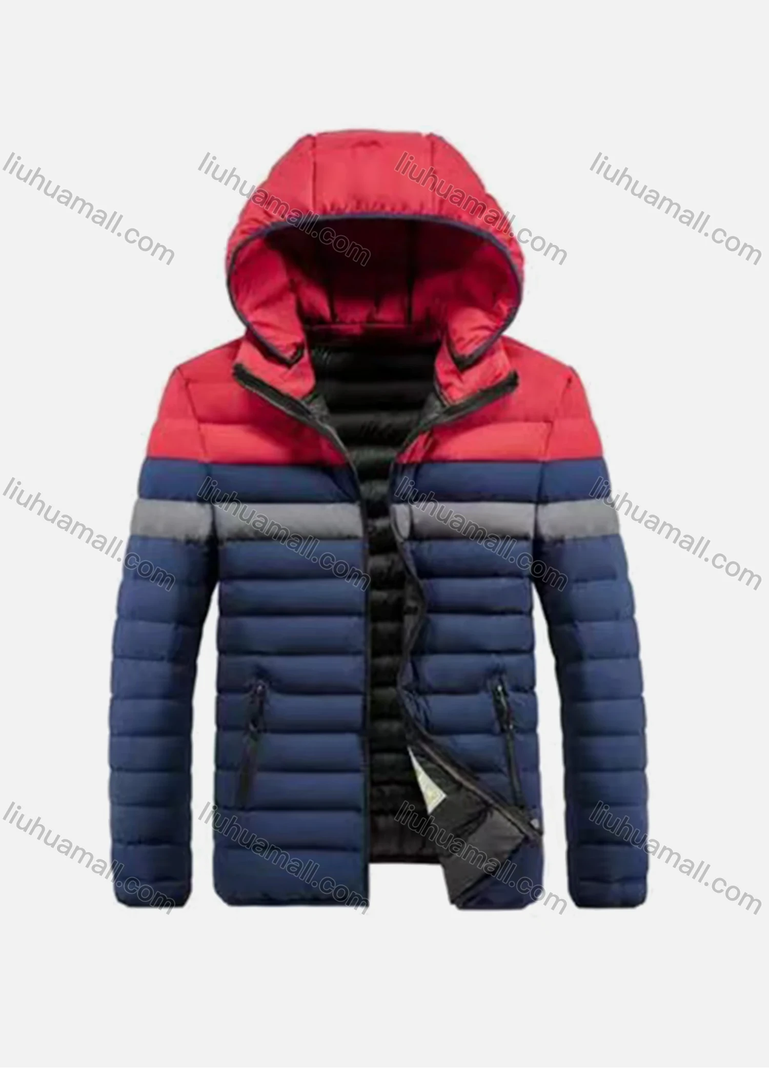 Wholesale Men's Detachable Hood Colorblock Zips Pockets Oversize Puffer Coat - Liuhuamall