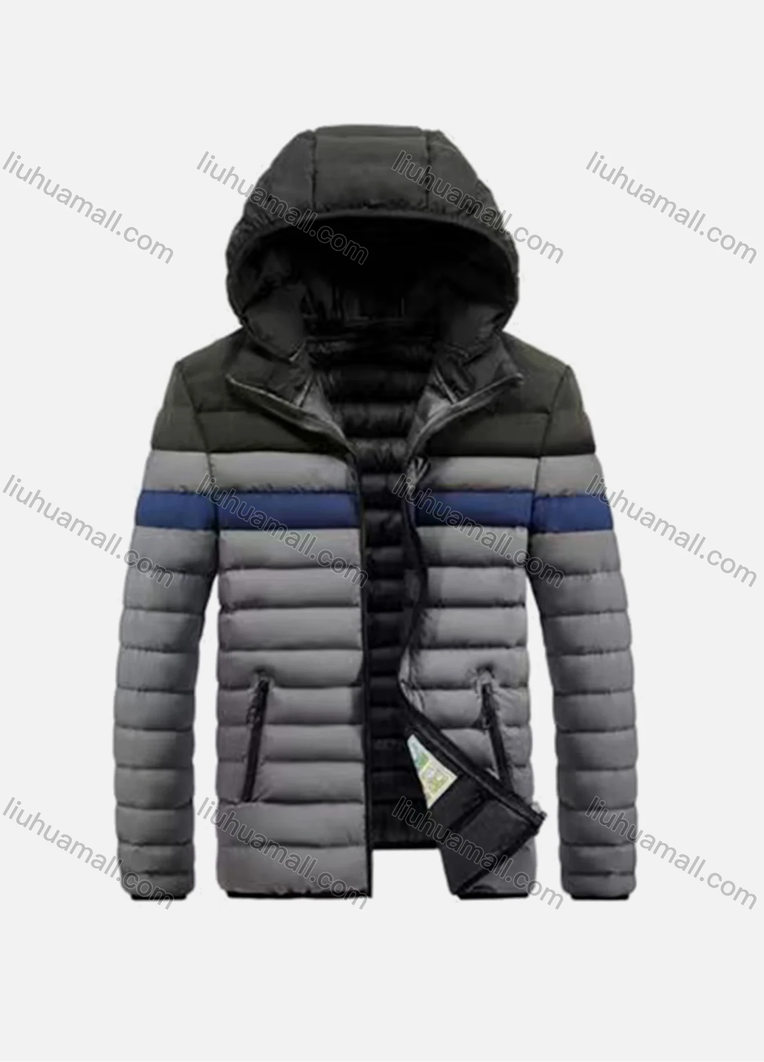 Wholesale Men's Detachable Hood Colorblock Zips Pockets Oversize Puffer Coat - Liuhuamall