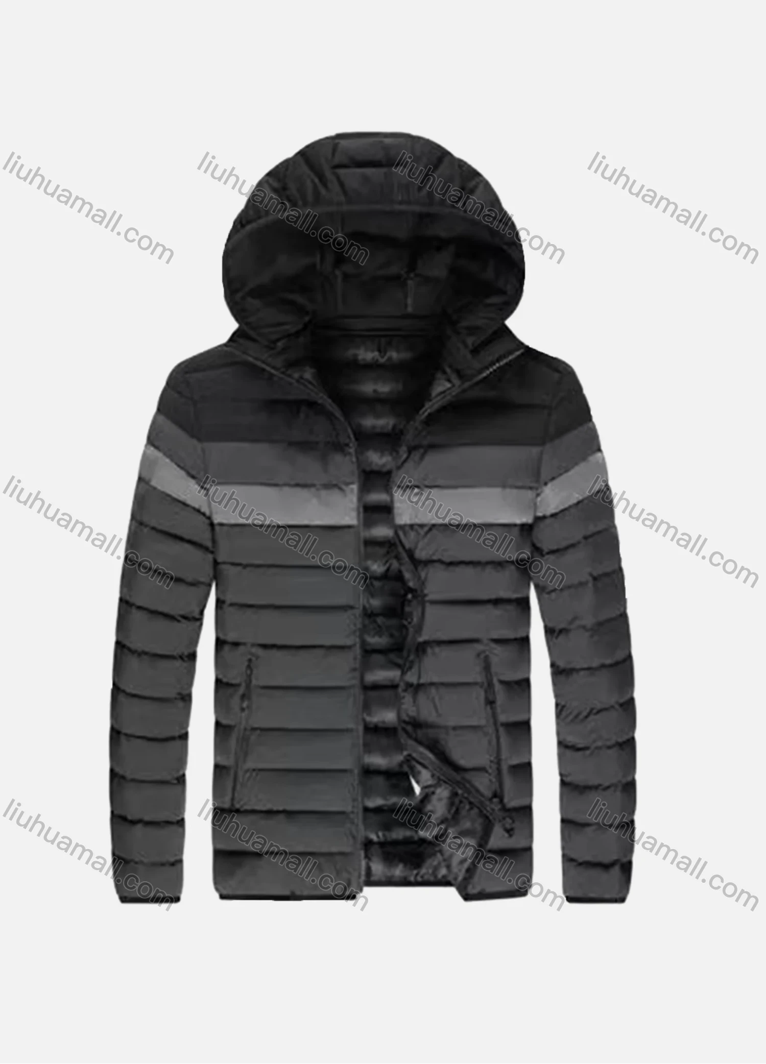 Wholesale Men's Detachable Hood Colorblock Zips Pockets Oversize Puffer Coat - Liuhuamall