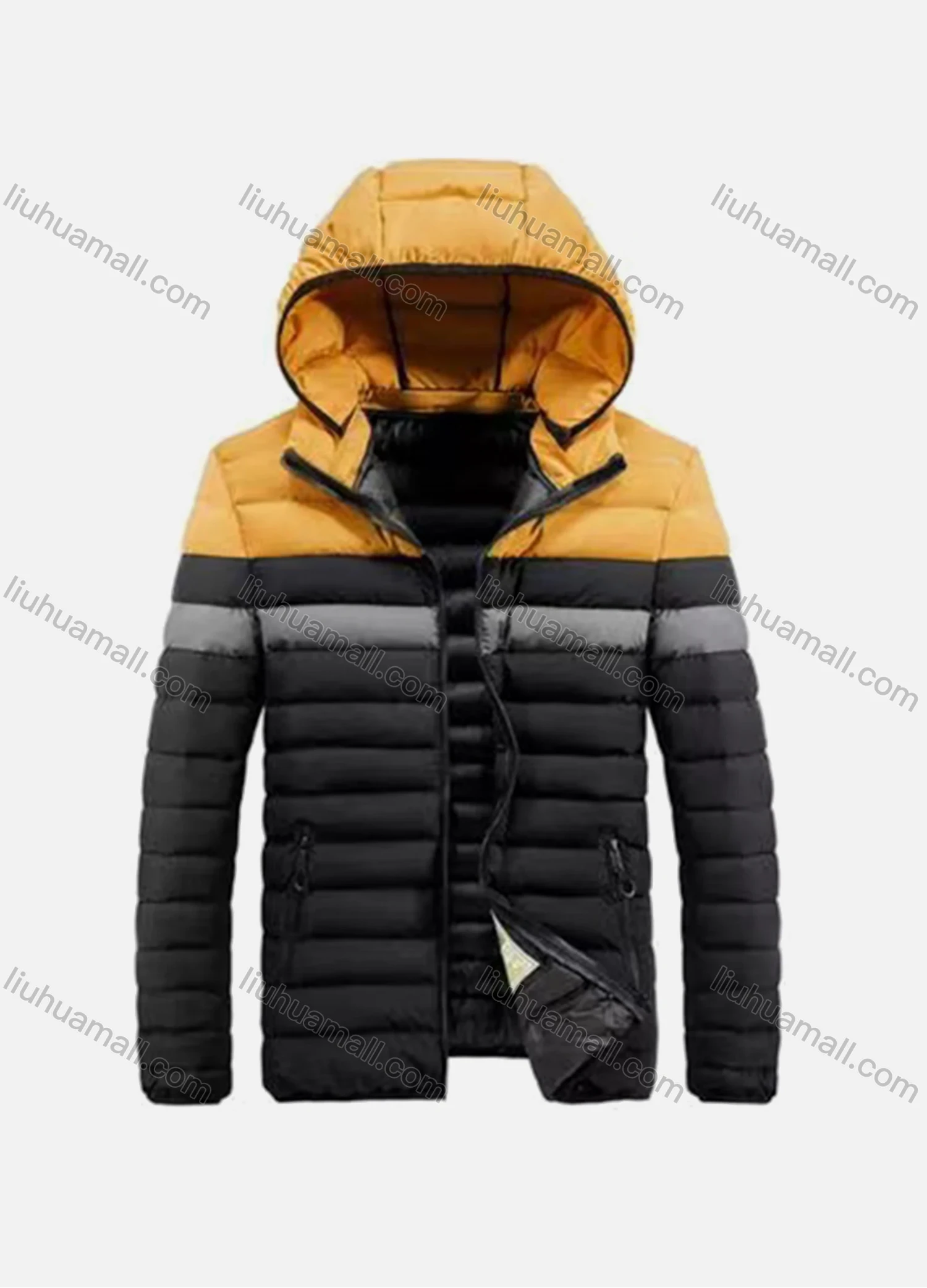 Wholesale Men's Detachable Hood Colorblock Zips Pockets Oversize Puffer Coat - Liuhuamall