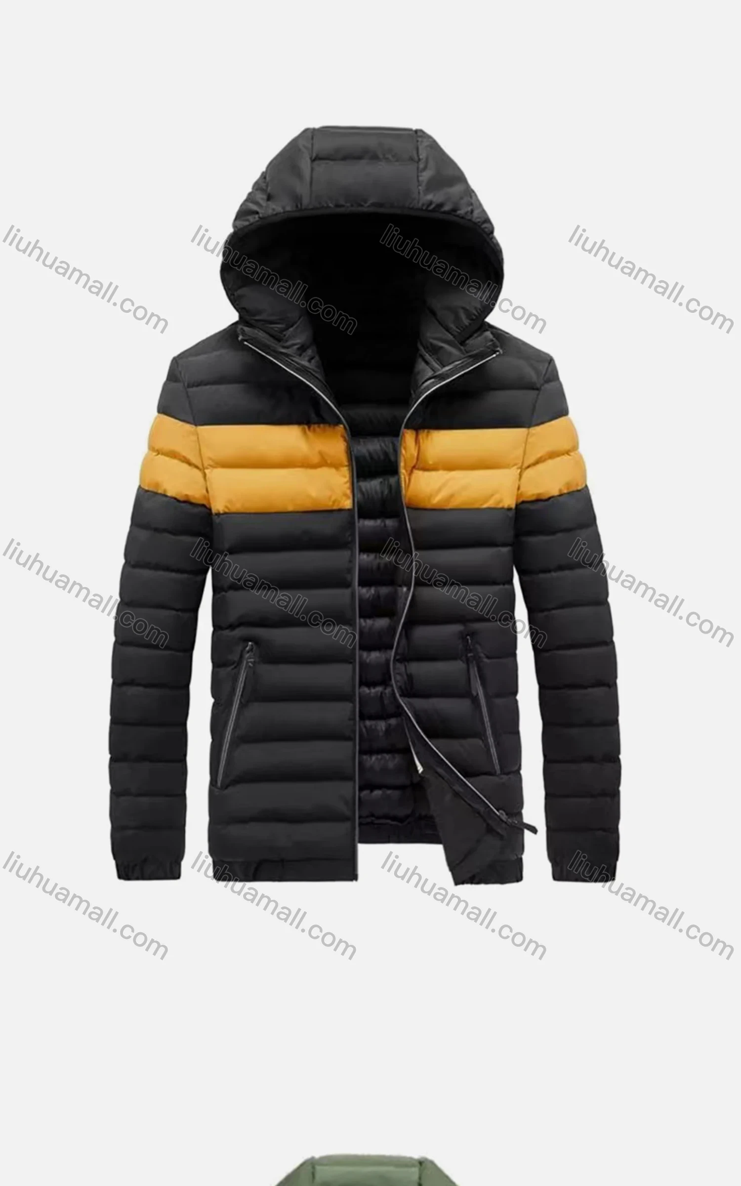 Wholesale Men's Detachable Hood Colorblock Zips Pockets Oversize Puffer Coat - Liuhuamall