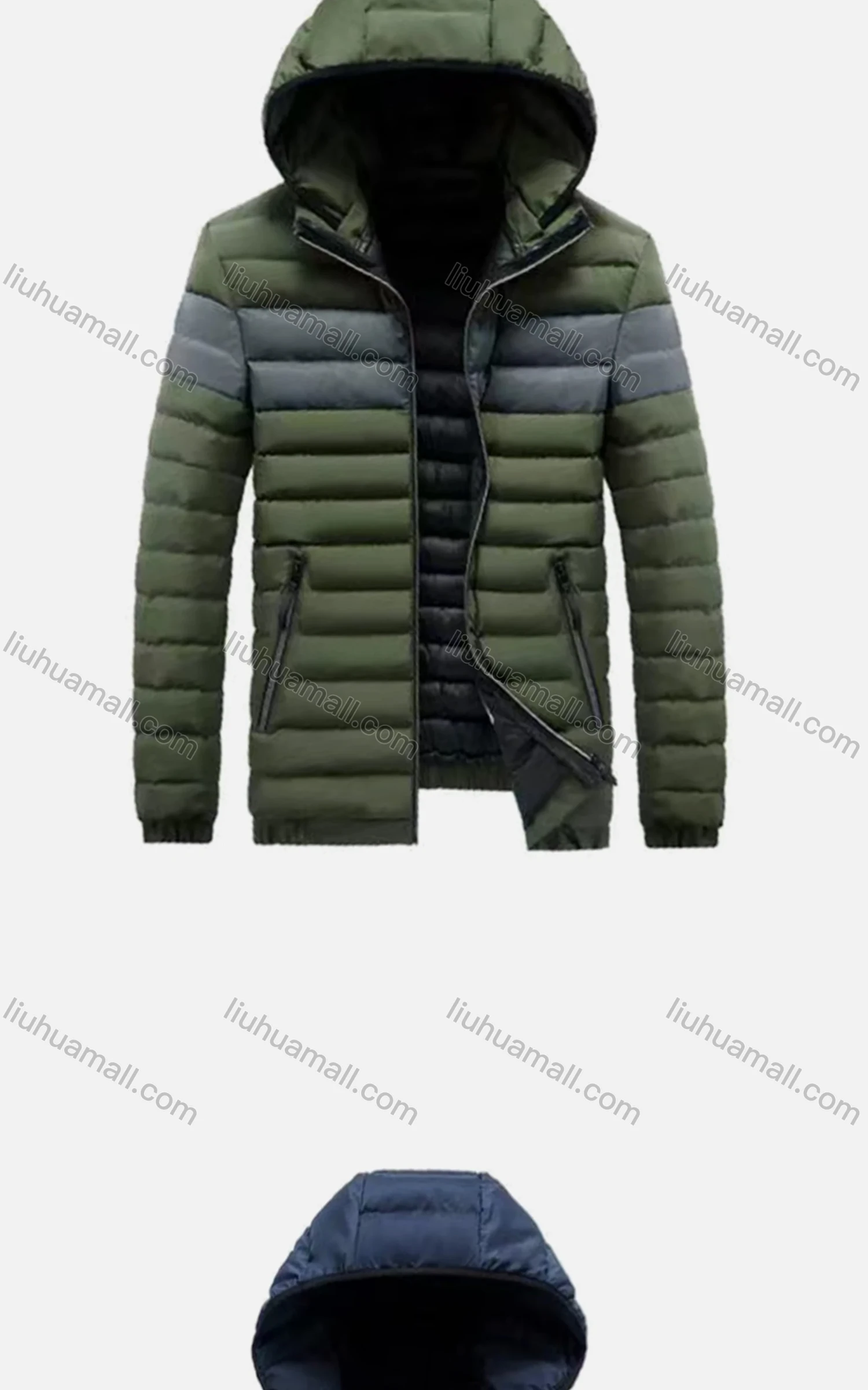 Wholesale Men's Detachable Hood Colorblock Zips Pockets Oversize Puffer Coat - Liuhuamall