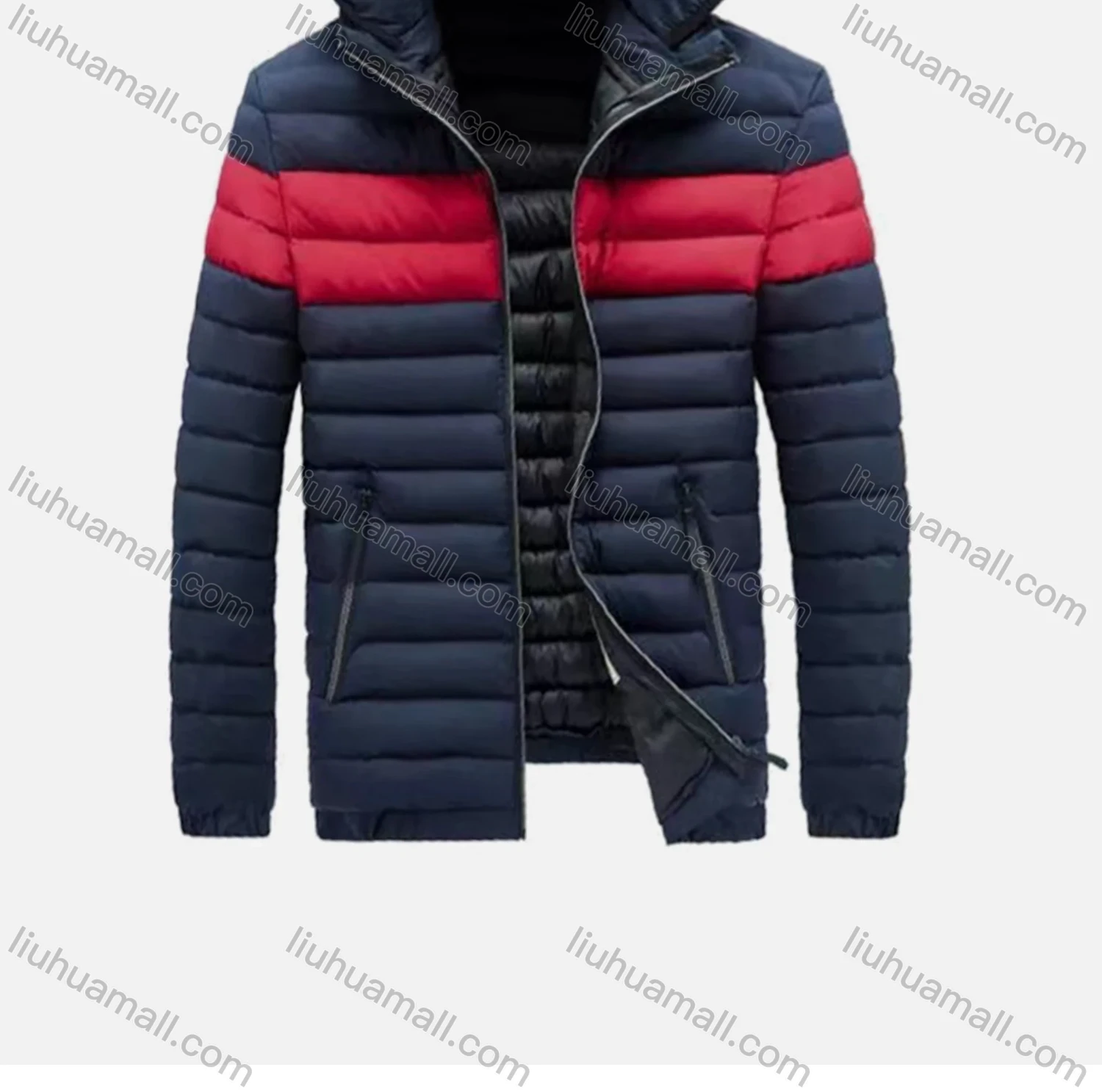 Wholesale Men's Detachable Hood Colorblock Zips Pockets Oversize Puffer Coat - Liuhuamall