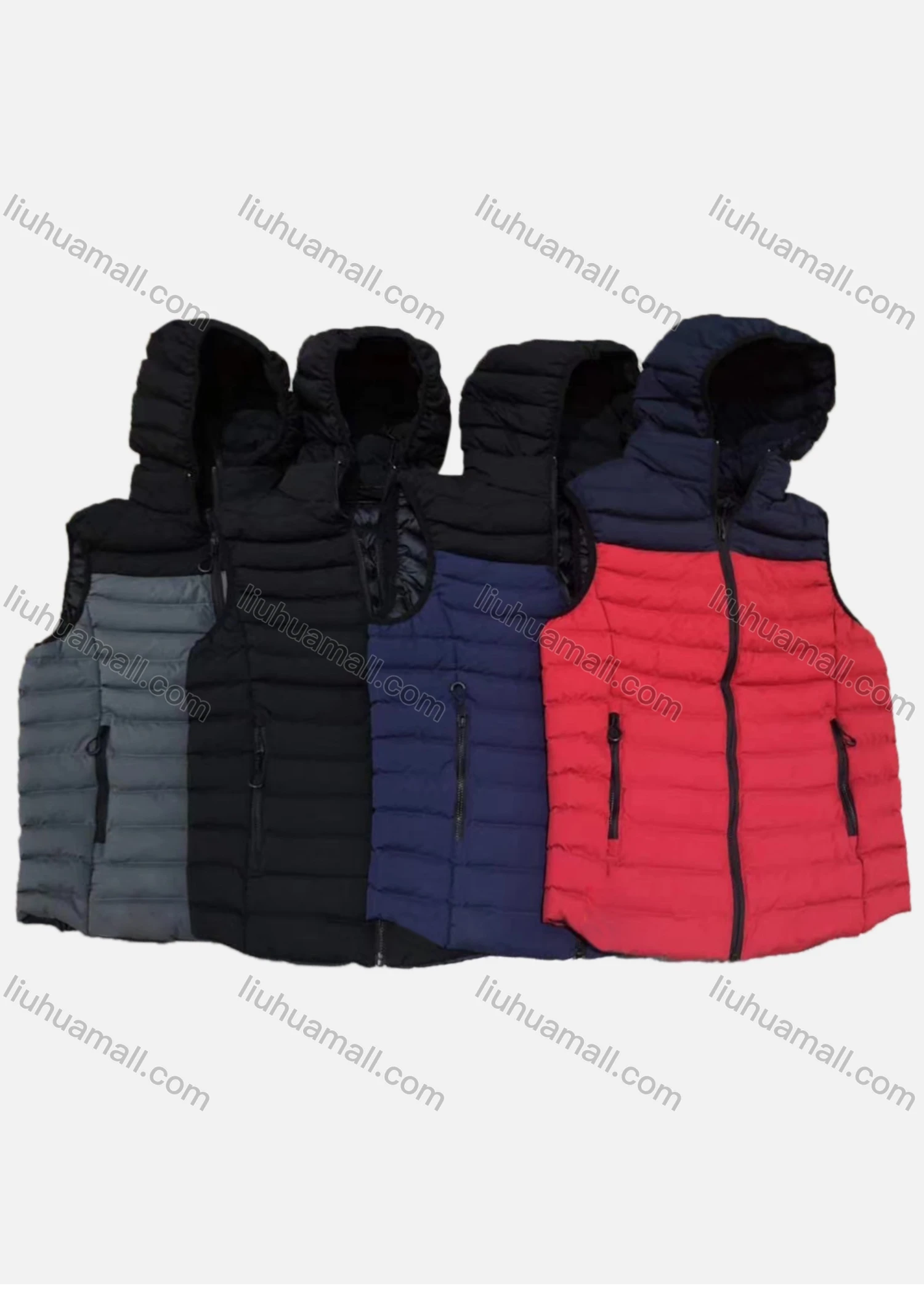 Wholesale Men's Detachable Hood Zippper Pockets Colorblock Oversize Puffer Vest Coat 2222# - Liuhuamall