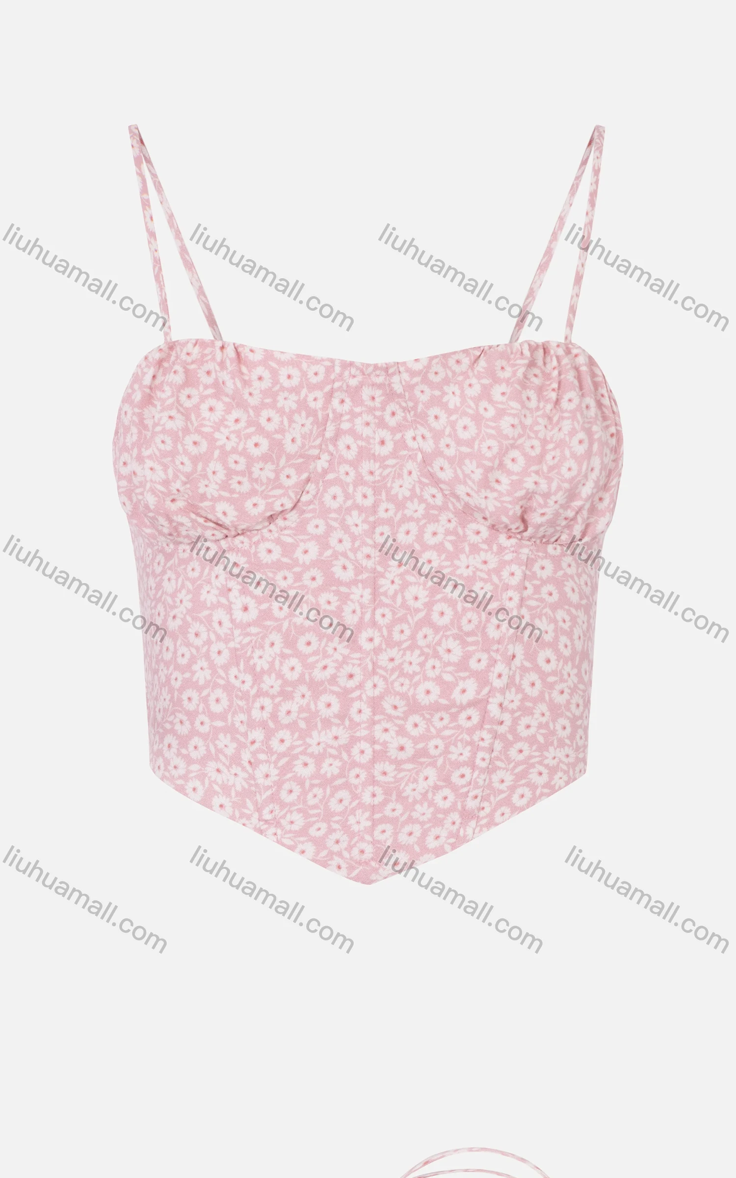 Wholesale Women's Casual Spaghetti Strap Floral Print Shirred Side Ruched Bandana Hem Cami Tops - Liuhuamall