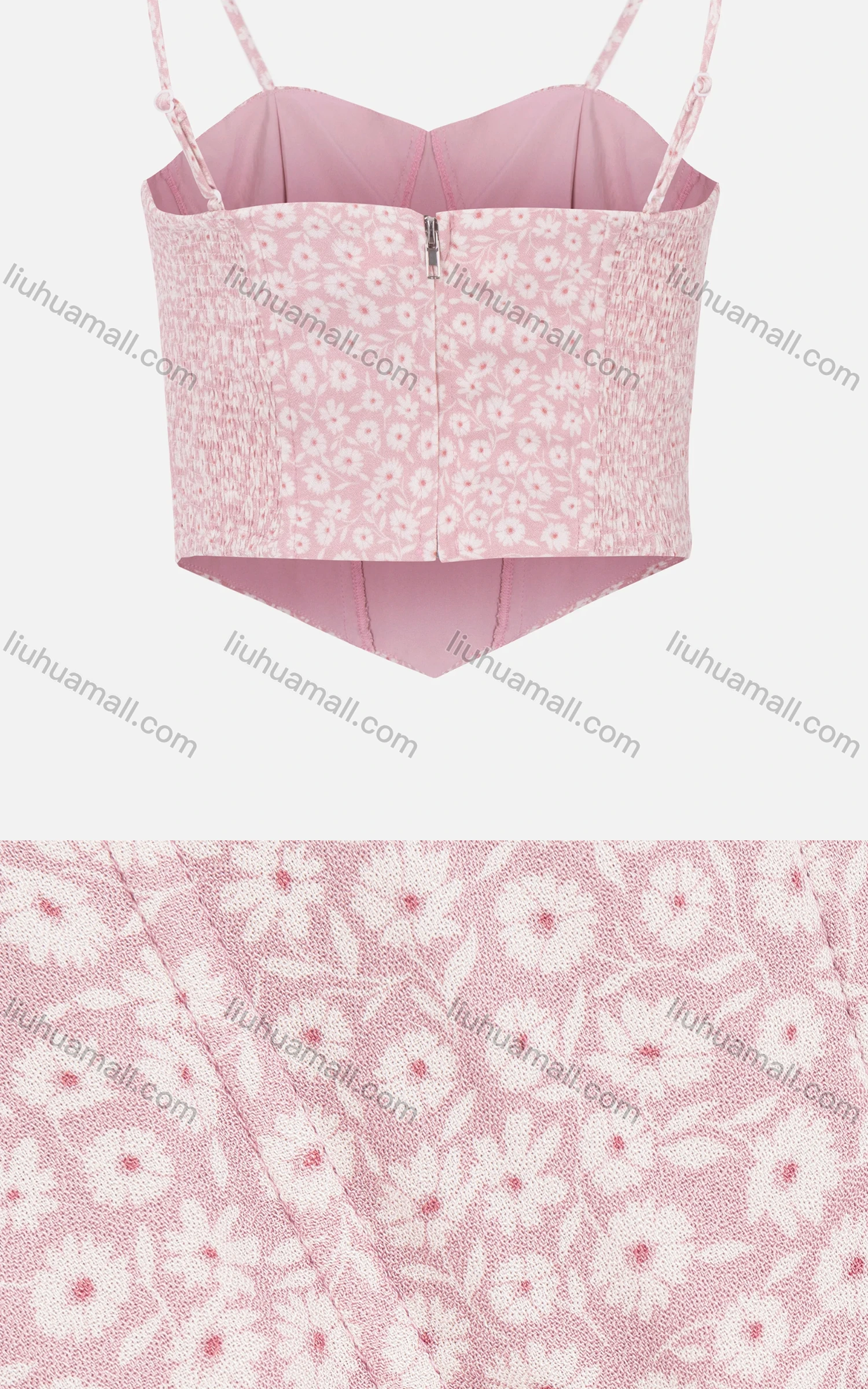 Wholesale Women's Casual Spaghetti Strap Floral Print Shirred Side Ruched Bandana Hem Cami Tops - Liuhuamall