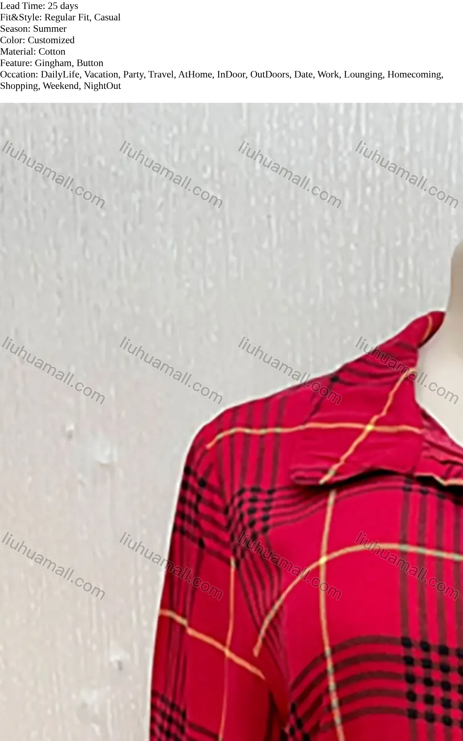 Wholesale Women's Turn-down Collar Button Ruffle Short Sleeve Gingham Casual Blouse - Liuhuamall