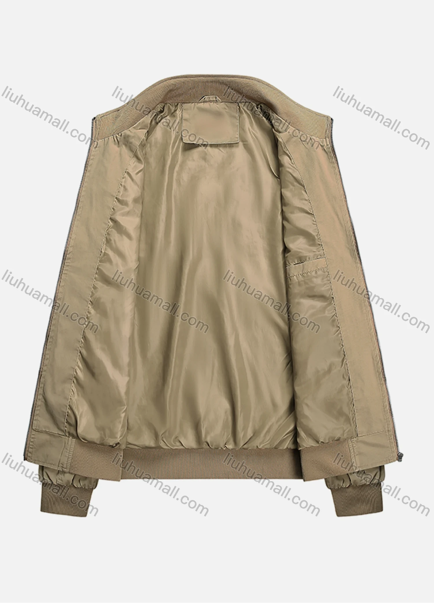 Wholesale Men's Oversized Suede Stand Collar Zip Pockets Plain Casual Bomber Jacket A72511# - Liuhuamall