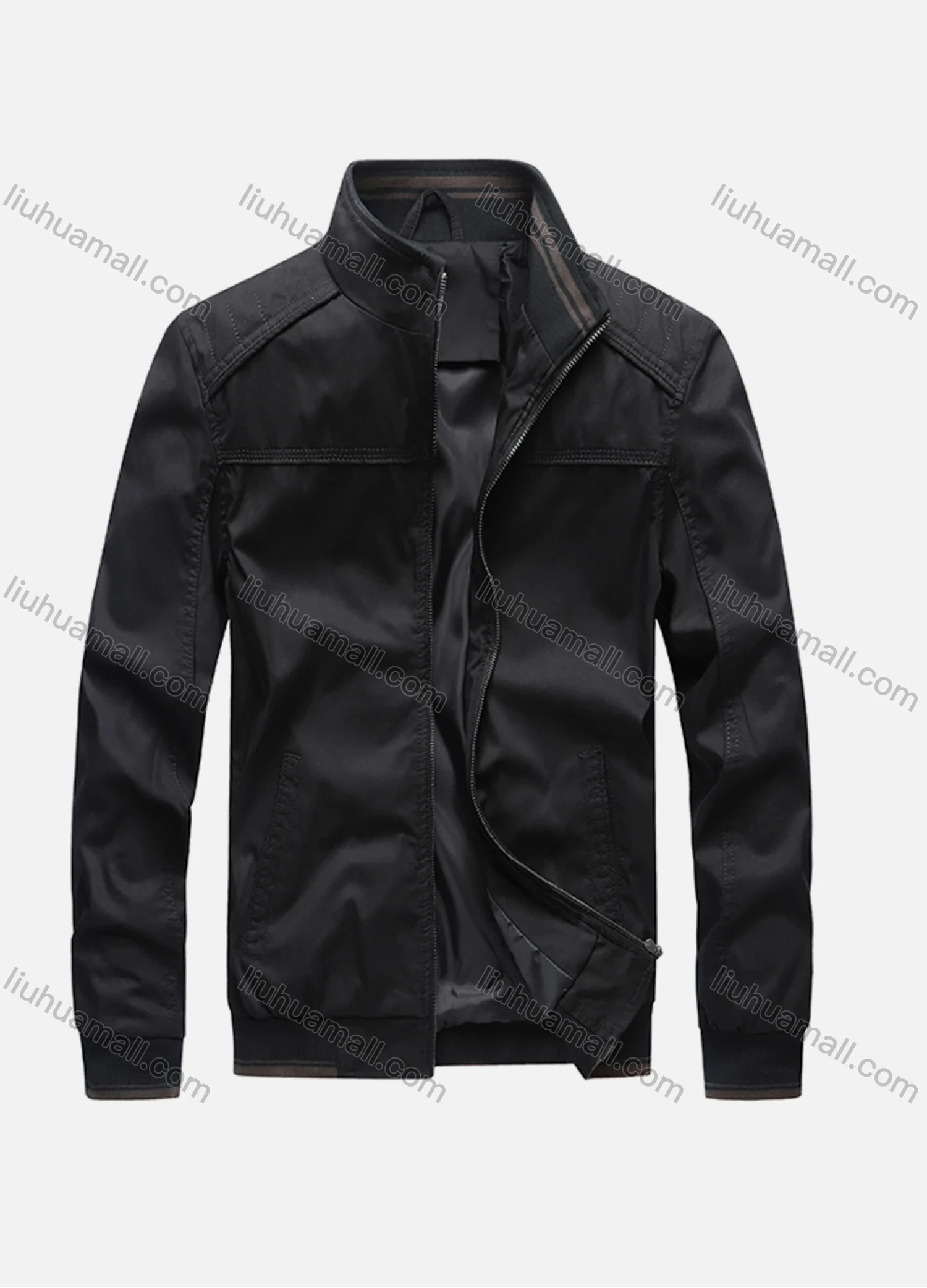 Wholesale Men's Oversized Suede Stand Collar Zip Pockets Plain Casual Bomber Jacket A72507# - Liuhuamall