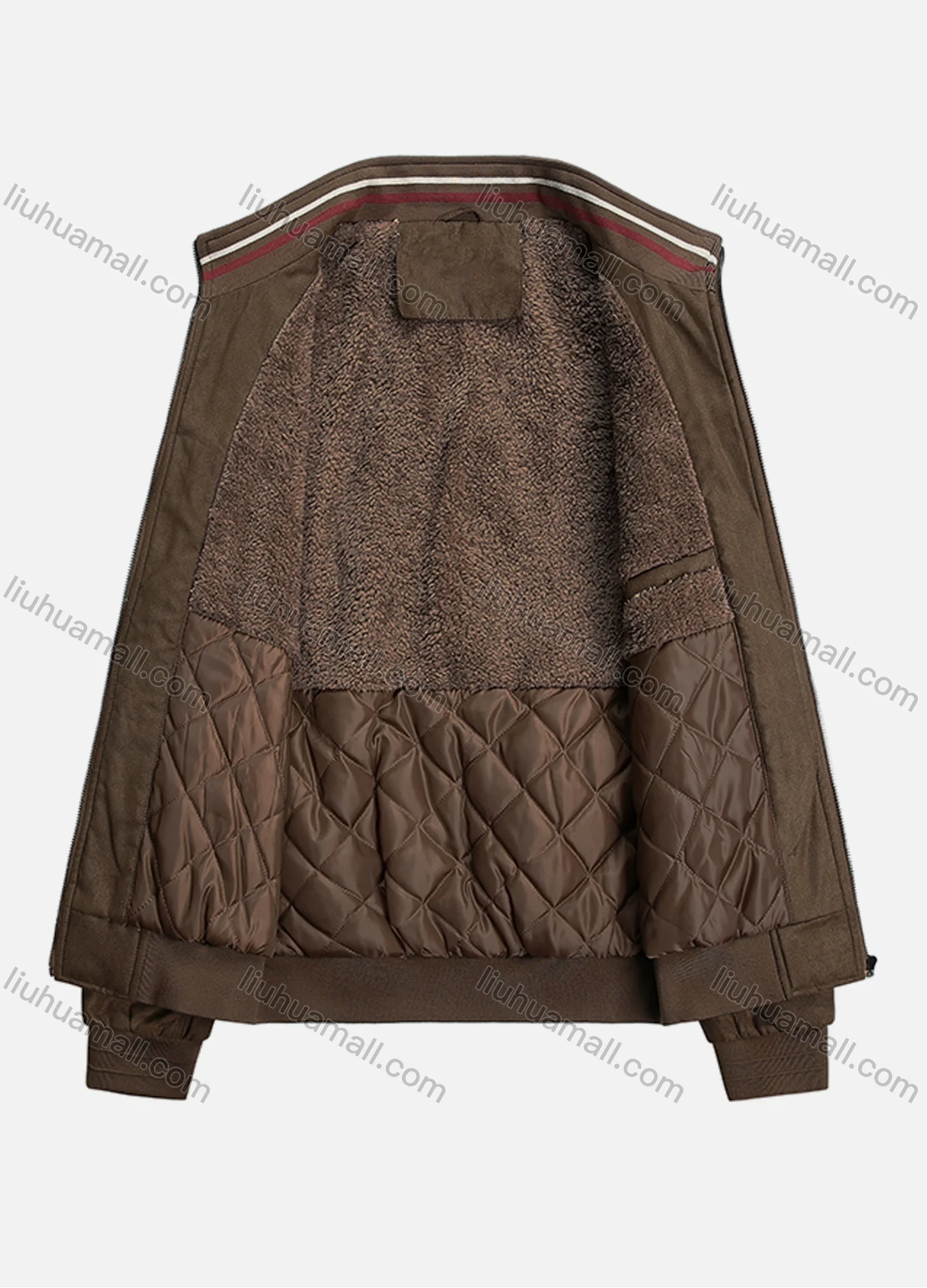 Wholesale Men's Suede Stand Collar Zipper Buttons Pockets Thermal Plain Oversized Bomber Jacket 3353# - Liuhuamall