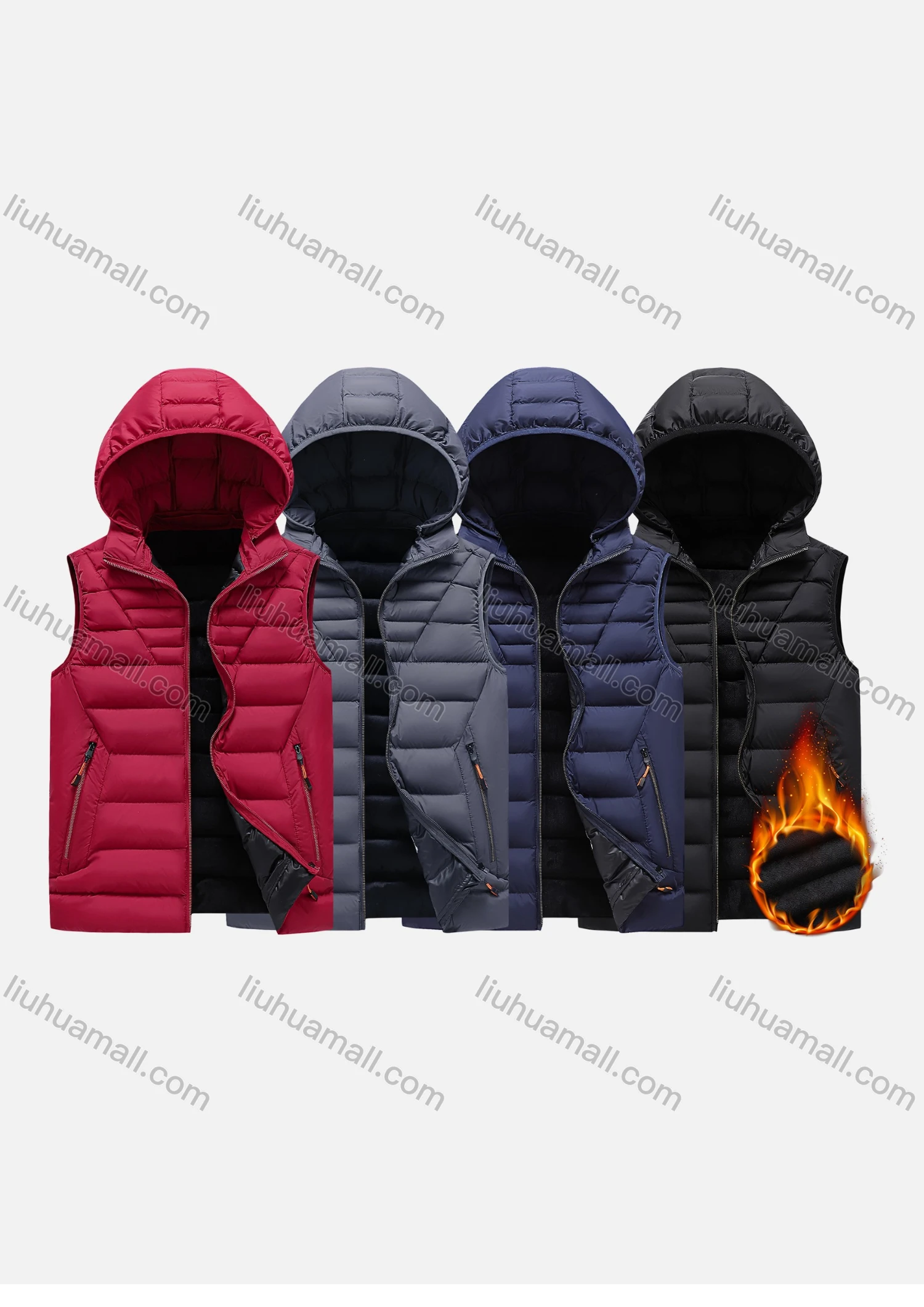 Wholesale Men's Detachable Hood Zips Pockets Oversize Vest Puffer Coat S8976# - Liuhuamall