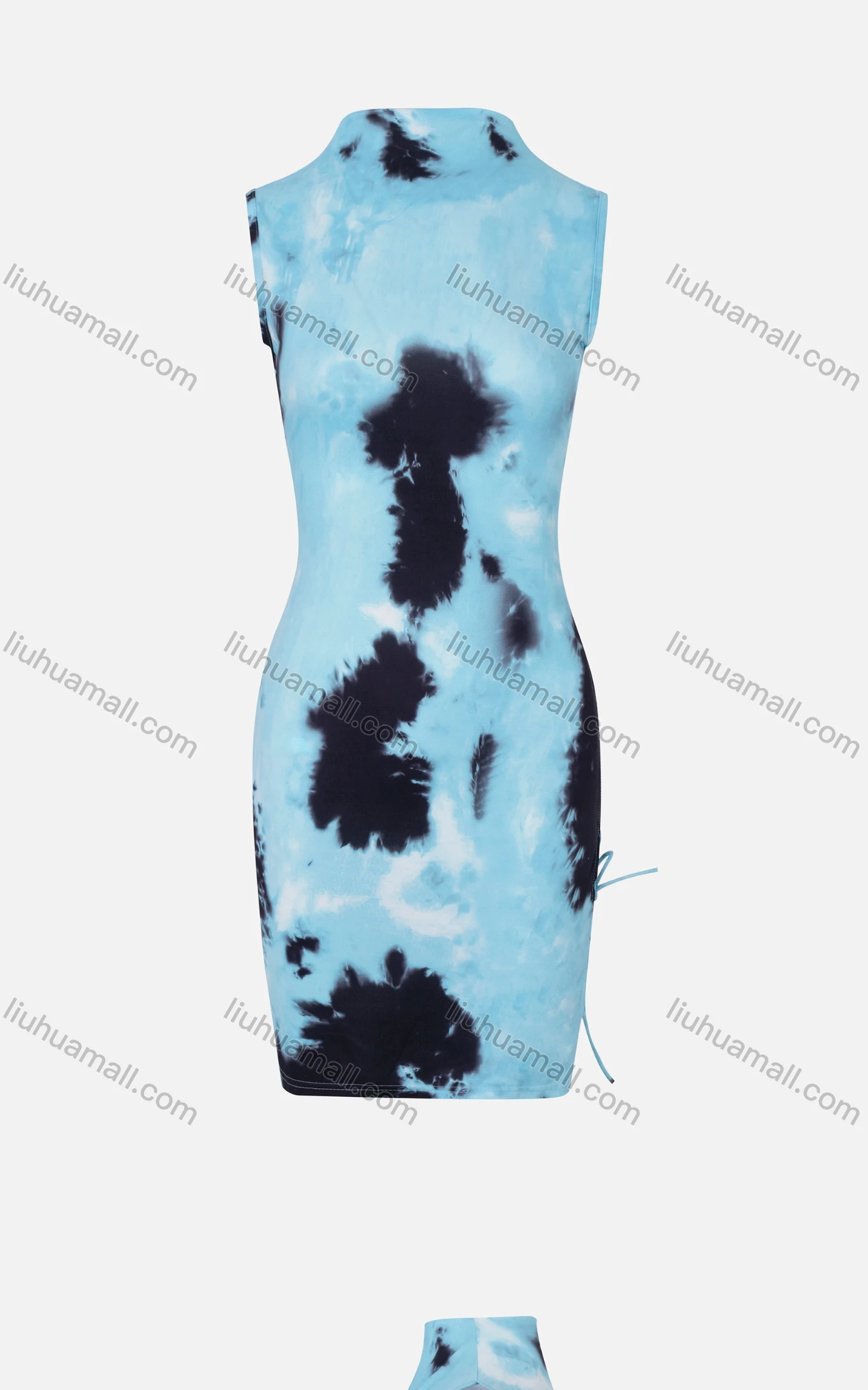 Wholesale Women's Sexy Mock Neck Sleeveless Tie Dye Lace Up Side Cutout Back Bodycon Dress - Liuhuamall