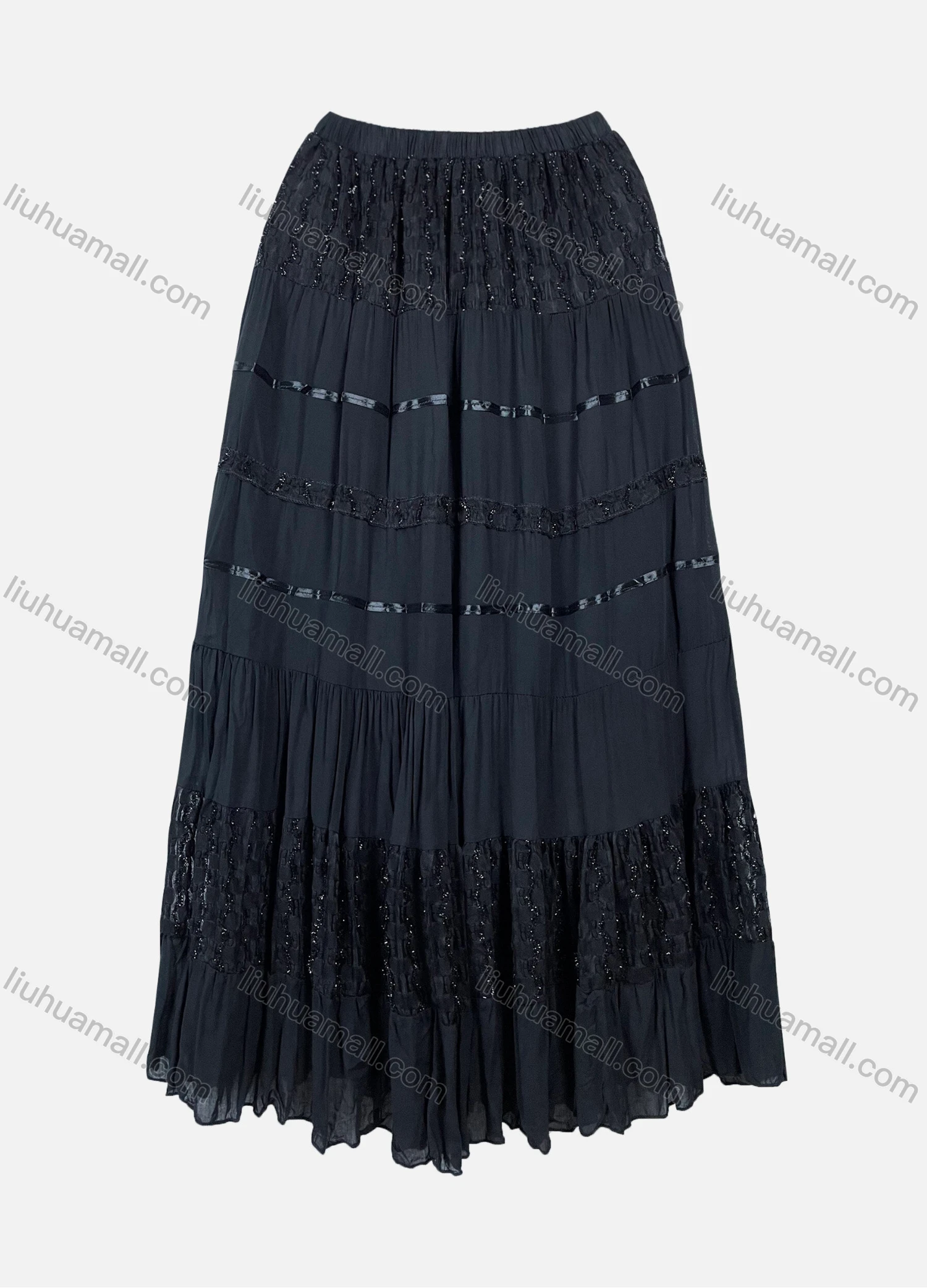 Wholesale Women's Casual Elastic Waist Sequin Pleated A-line Midi Skirt 176# - Liuhuamall