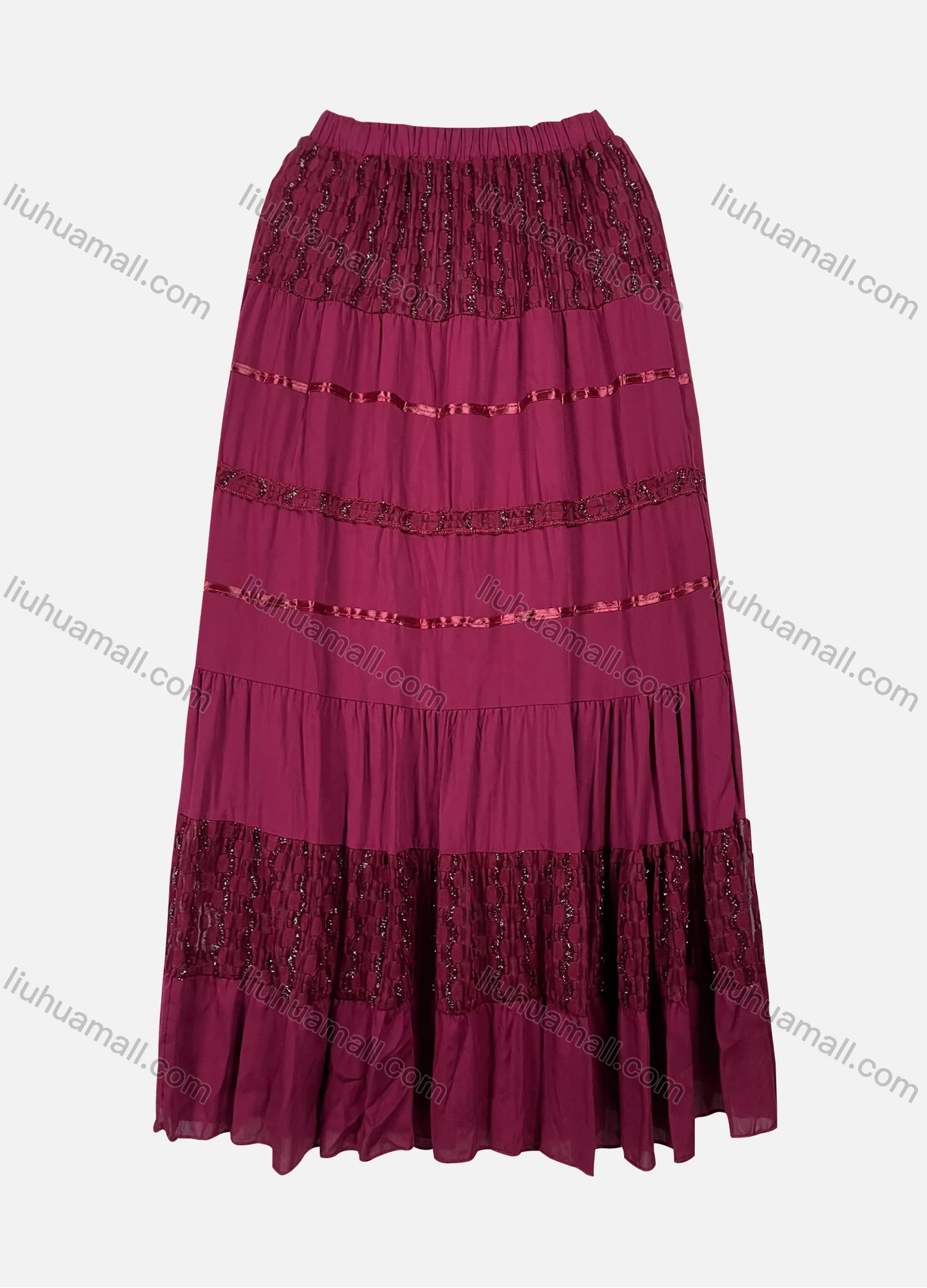 Wholesale Women's Casual Elastic Waist Sequin Pleated A-line Midi Skirt 176# - Liuhuamall