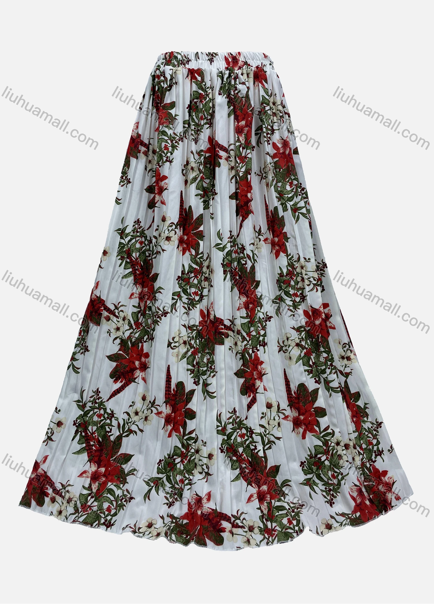 Wholesale Women's Casual Elastic Waist High Waist Floral Print Maxi Skirt 186# - Liuhuamall