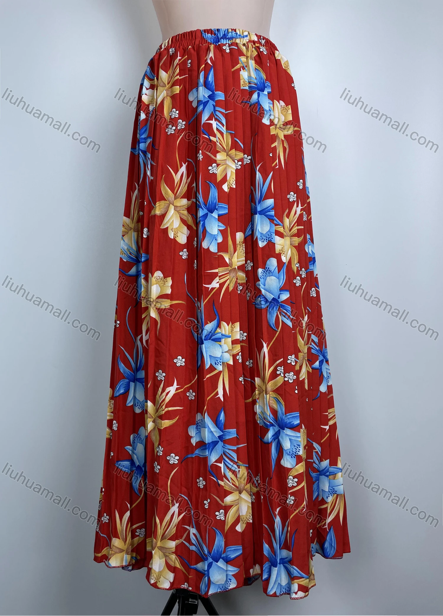 Wholesale Women's Casual Elastic Waist High Waist Floral Print Maxi Skirt 186# - Liuhuamall