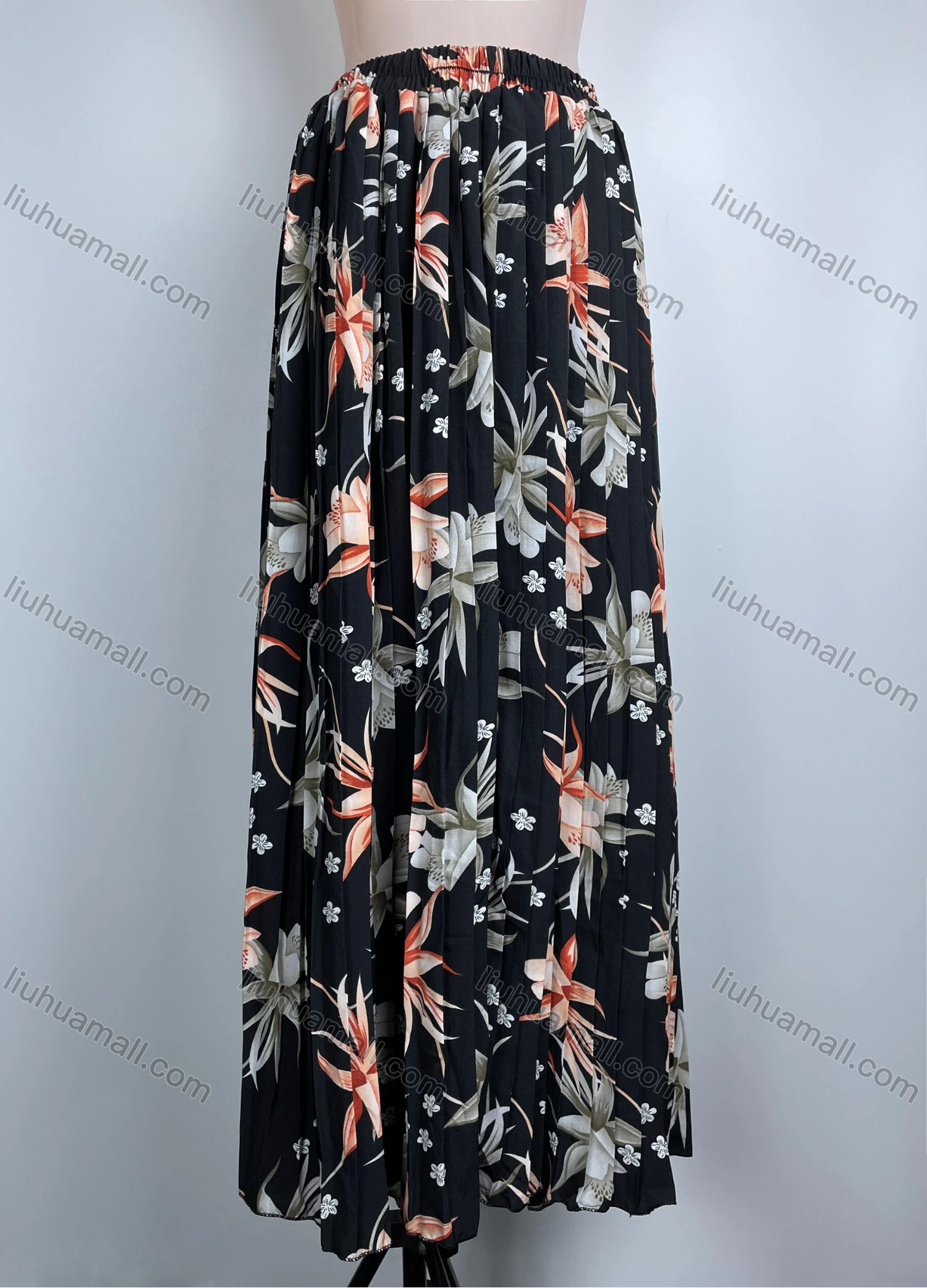 Wholesale Women's Casual Elastic Waist High Waist Floral Print Maxi Skirt 186# - Liuhuamall