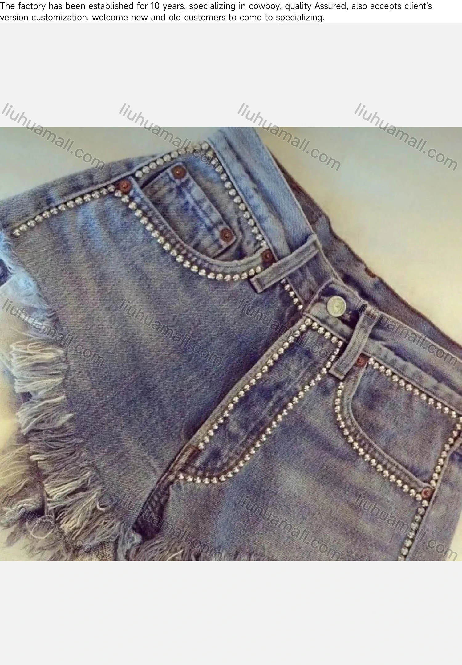 Wholesale Women's Casual Plain Rhinestone Pockets Frayed Raw Hem Distressed Denim Shorts 846030# - Liuhuamall