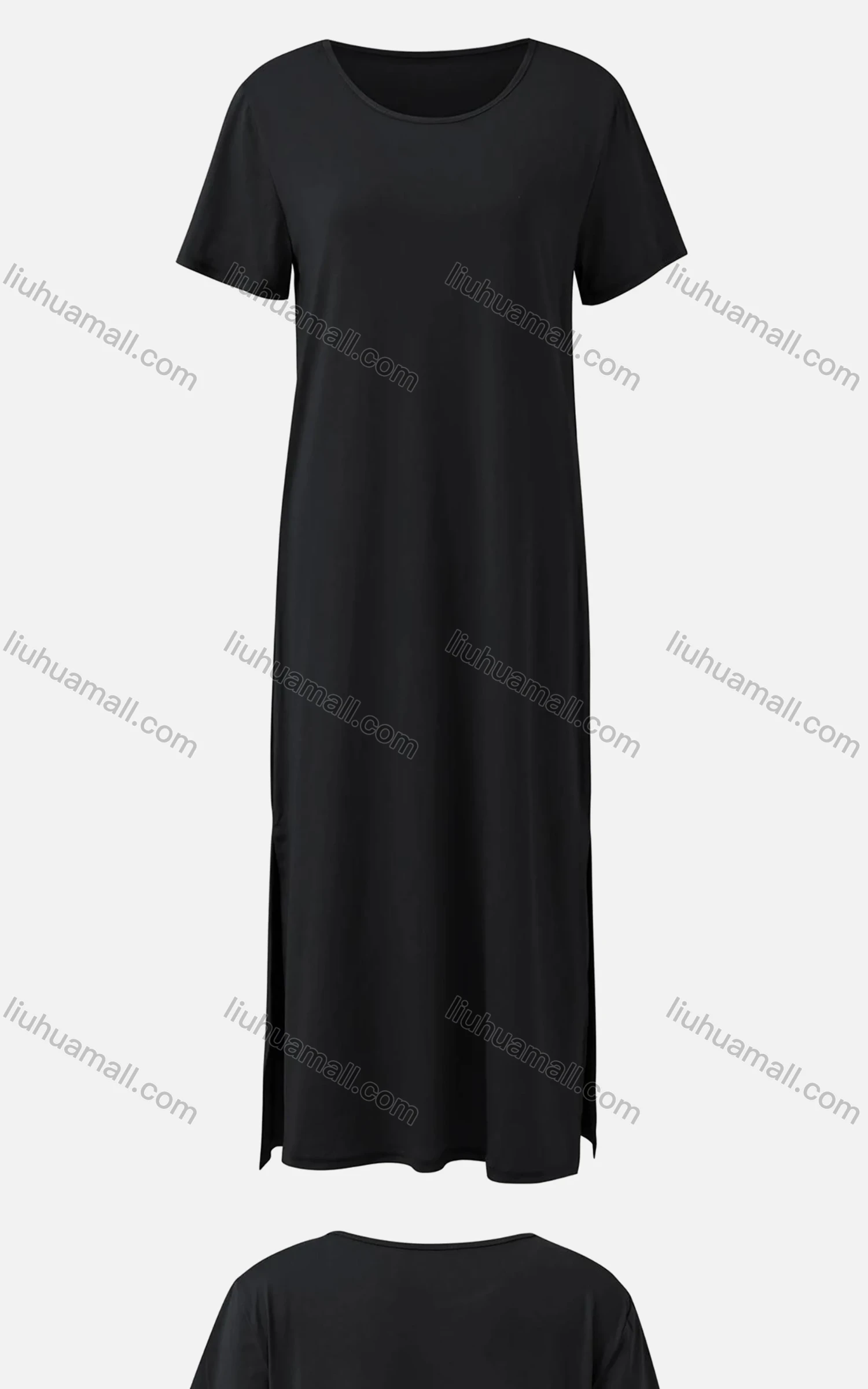 Wholesale Women's Casual Plain Crew Neck Short Sleeve Split Hem Maxi Dress - Liuhuamall