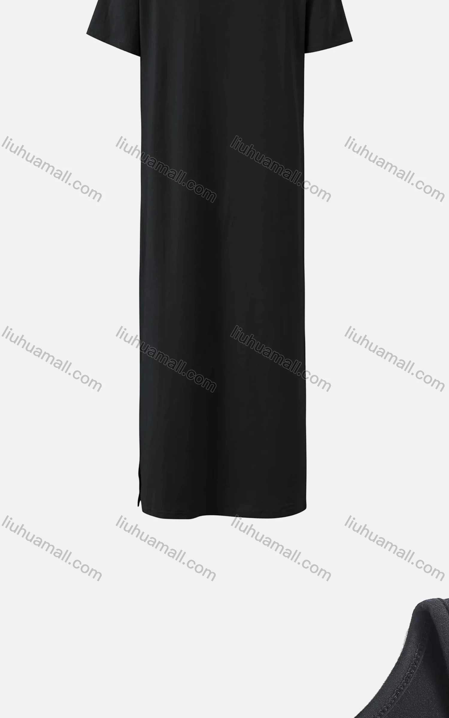 Wholesale Women's Casual Plain Crew Neck Short Sleeve Split Hem Maxi Dress - Liuhuamall