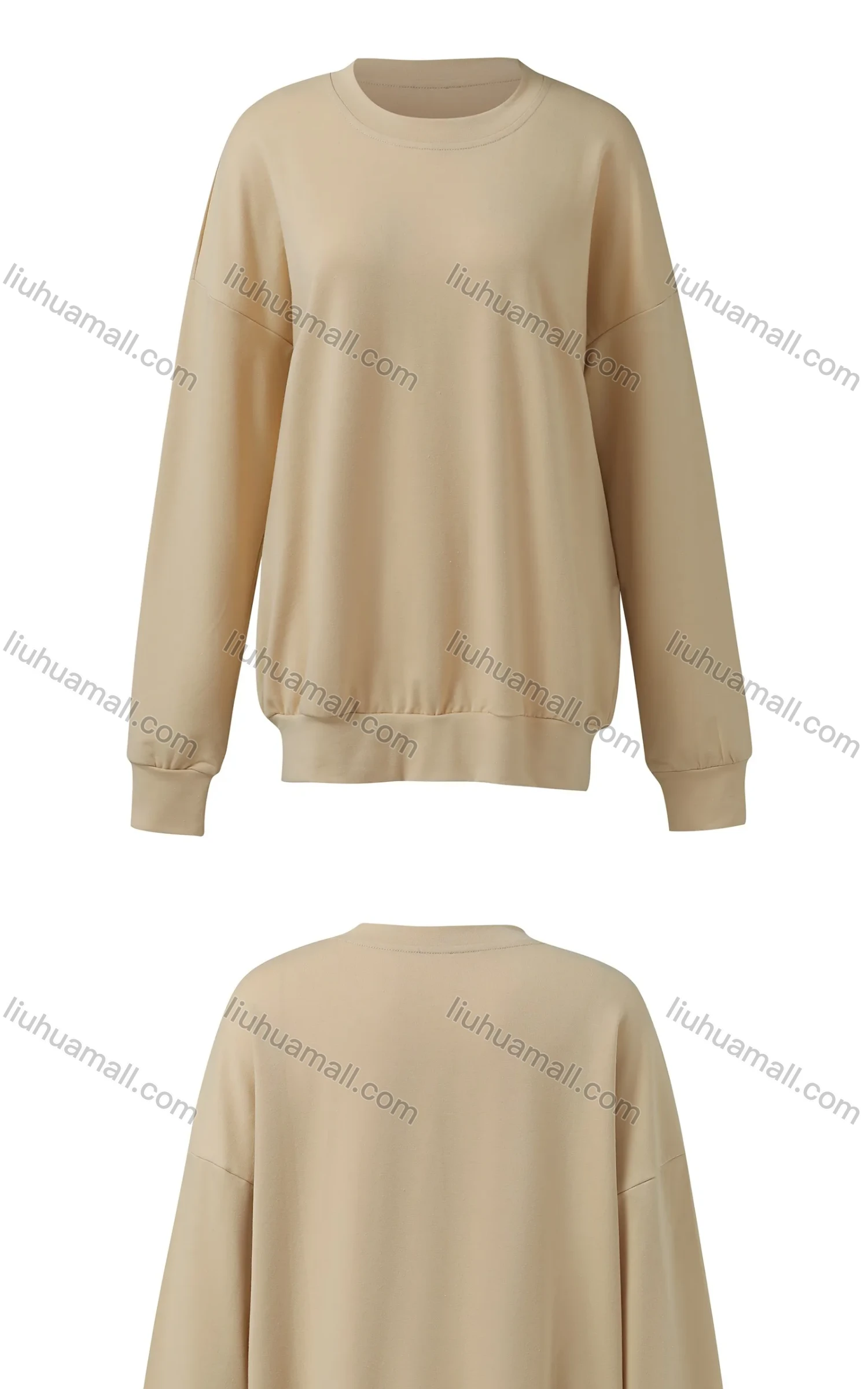 Wholesale Women's Casual Plain Crew Neck Long Sleeve Sweatshirt - Liuhuamall