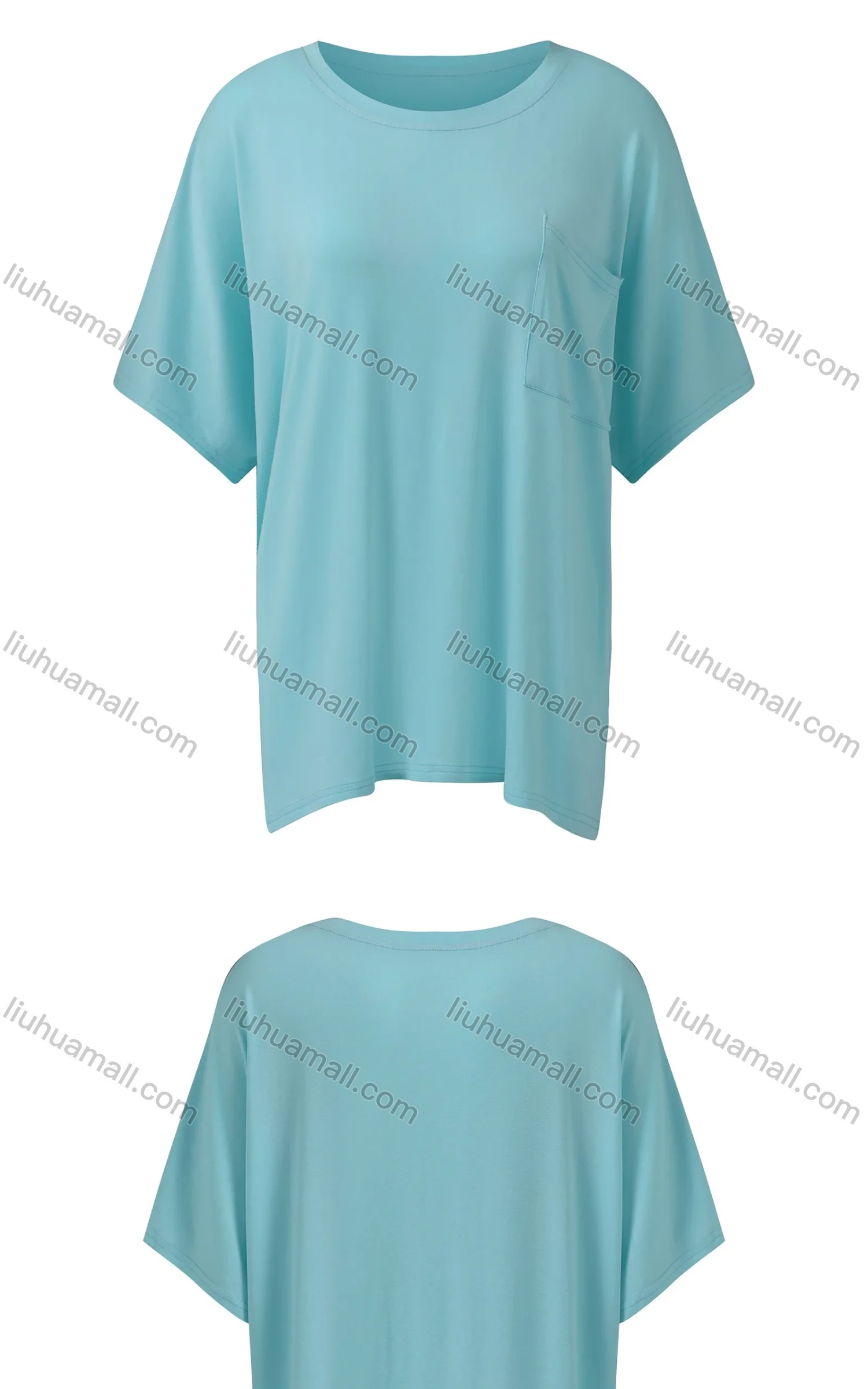 Wholesale Women's Casual Plain Crew Neck Half Sleeve Patch Pocket Oversized Tunic - Liuhuamall