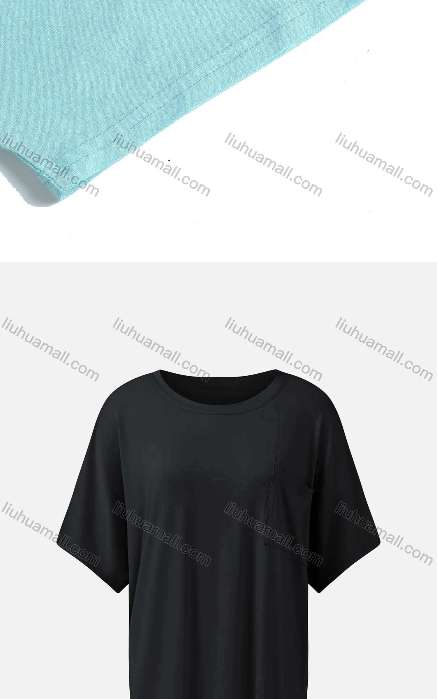 Wholesale Women's Casual Plain Crew Neck Half Sleeve Patch Pocket Oversized Tunic - Liuhuamall