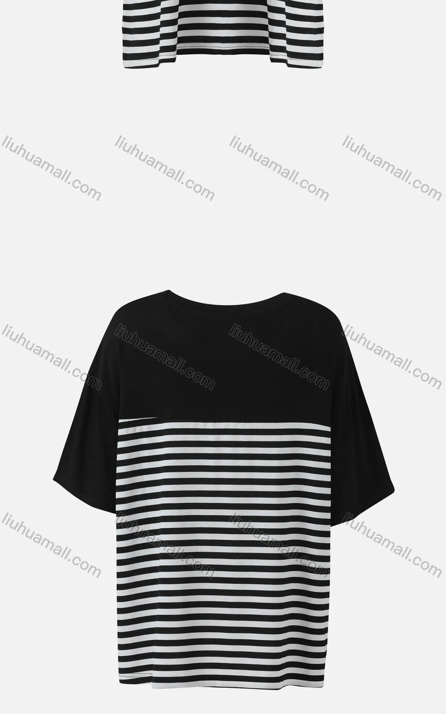 Wholesale Women's Casual Crew Neck Half Sleeve Striped Splicing Colorblock Oversized Blouse - Liuhuamall