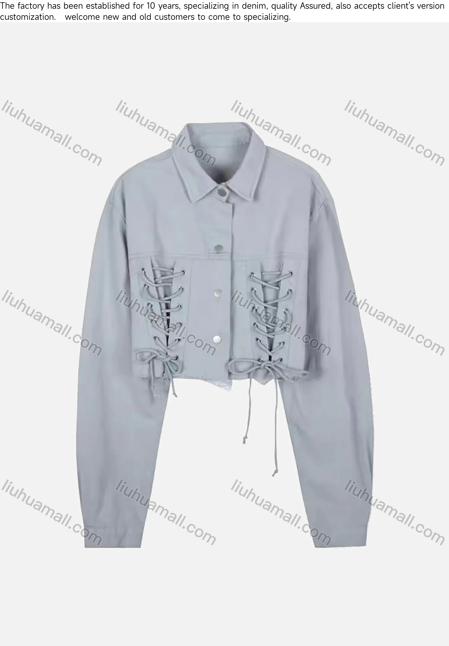 Wholesale Women's Fashion Plain Collared Button Down Drop Shoulder Lace Up Crop Overshirt - Liuhuamall