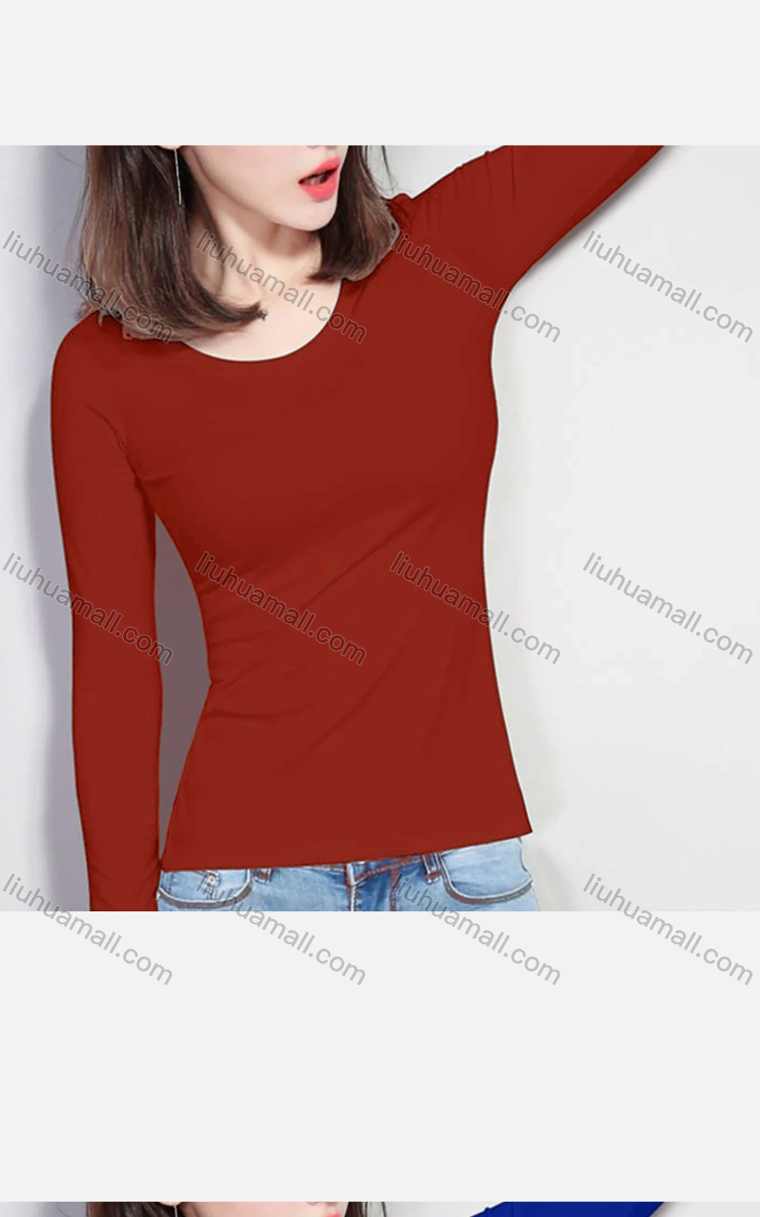 Wholesale Women's Casual Basic Crew Neck Long Sleeve Slim Fit Plain Tee W0701# - Liuhuamall