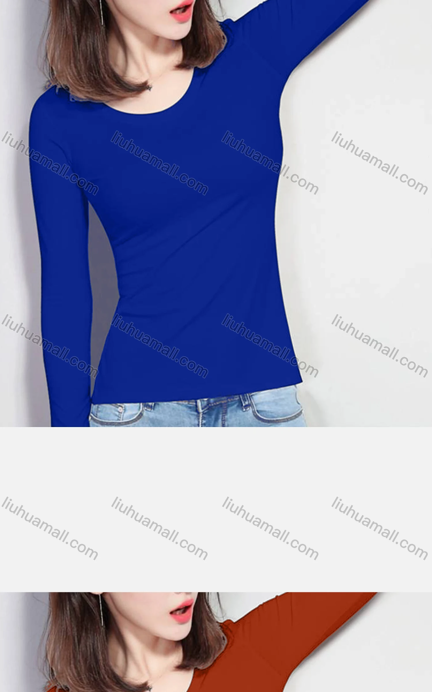 Wholesale Women's Casual Basic Crew Neck Long Sleeve Slim Fit Plain Tee W0701# - Liuhuamall