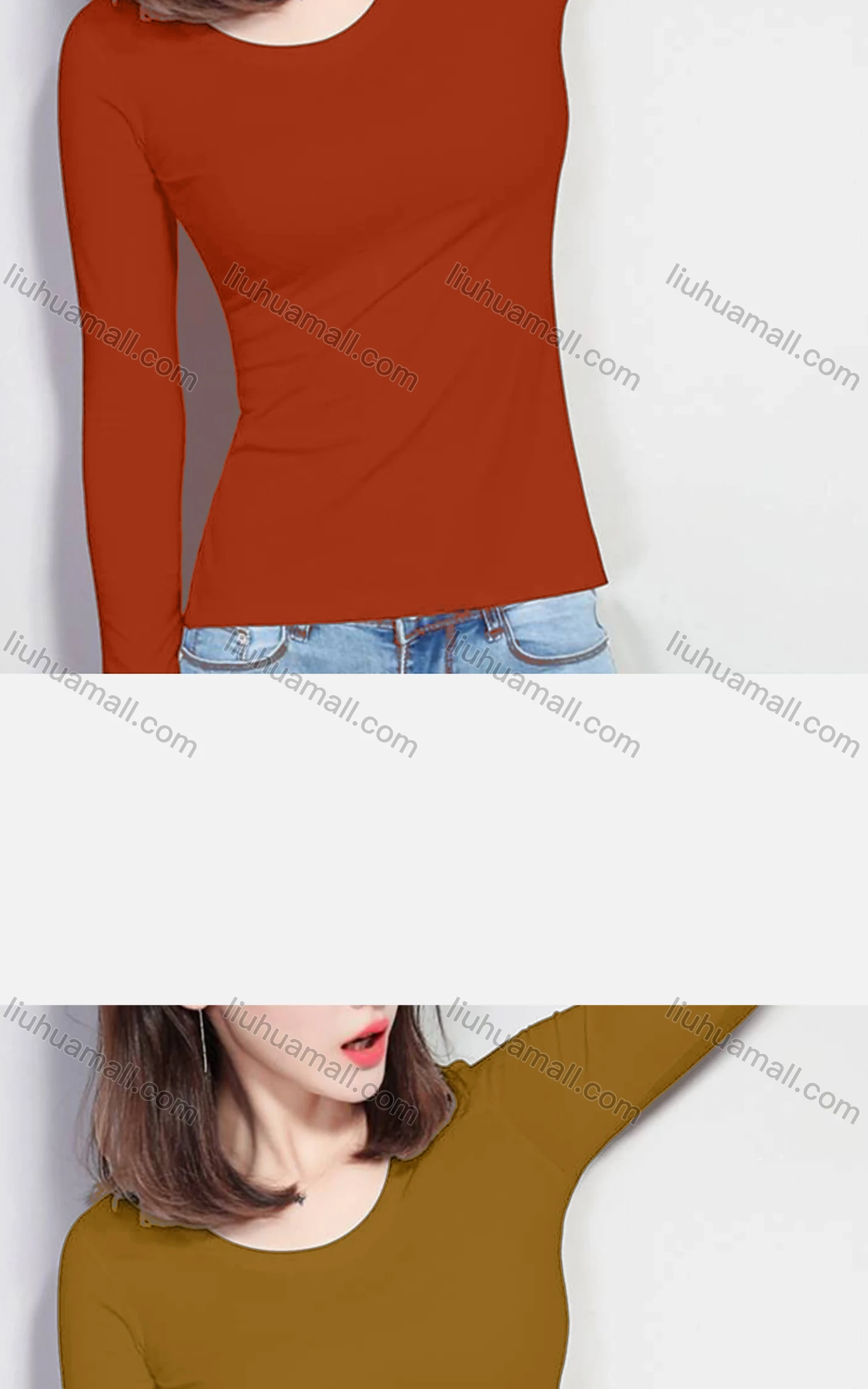 Wholesale Women's Casual Basic Crew Neck Long Sleeve Slim Fit Plain Tee W0701# - Liuhuamall