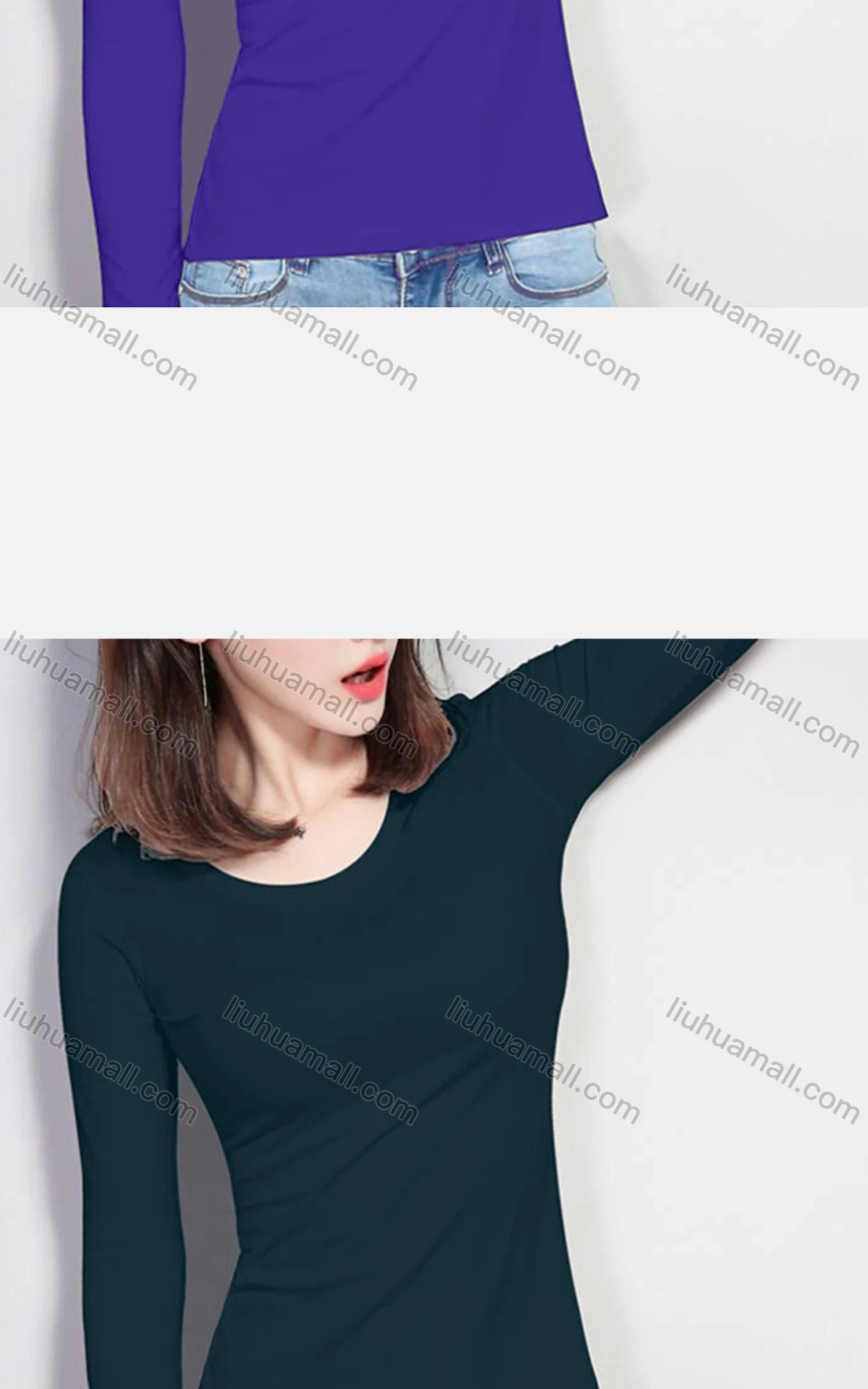 Wholesale Women's Casual Basic Crew Neck Long Sleeve Slim Fit Plain Tee W0701# - Liuhuamall