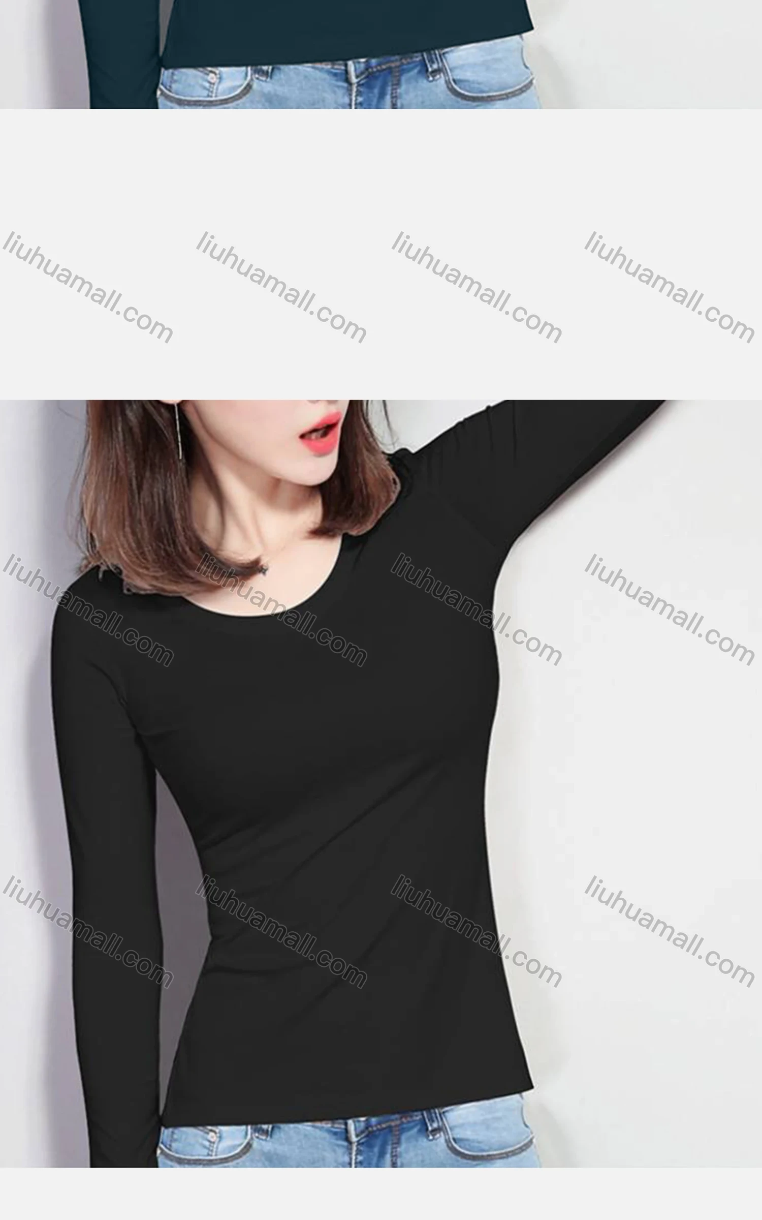Wholesale Women's Casual Basic Crew Neck Long Sleeve Slim Fit Plain Tee W0701# - Liuhuamall