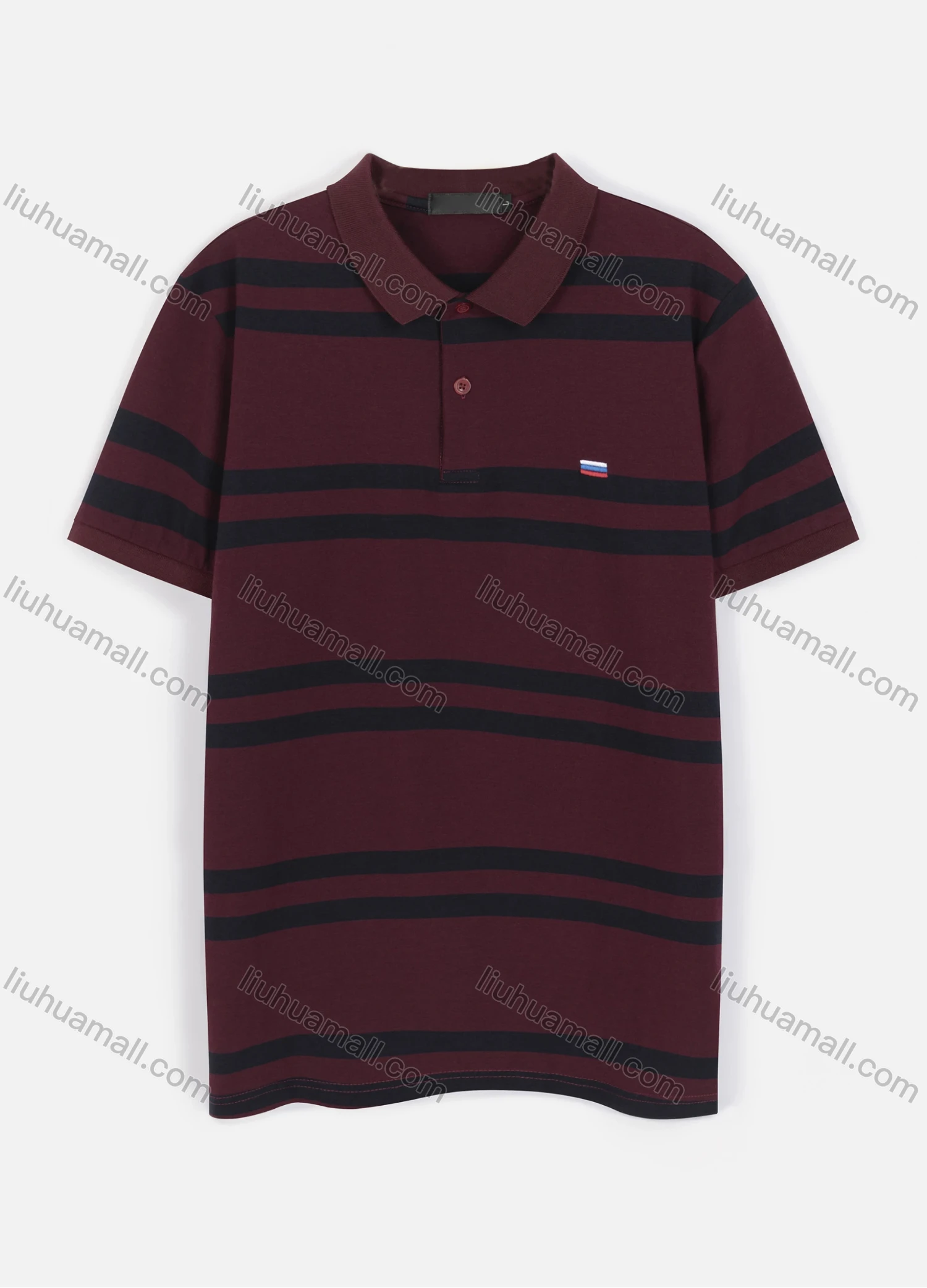 Wholesale Men's Casual Short Sleeve Two Tone Striped Button Polo Shirt - Liuhuamall