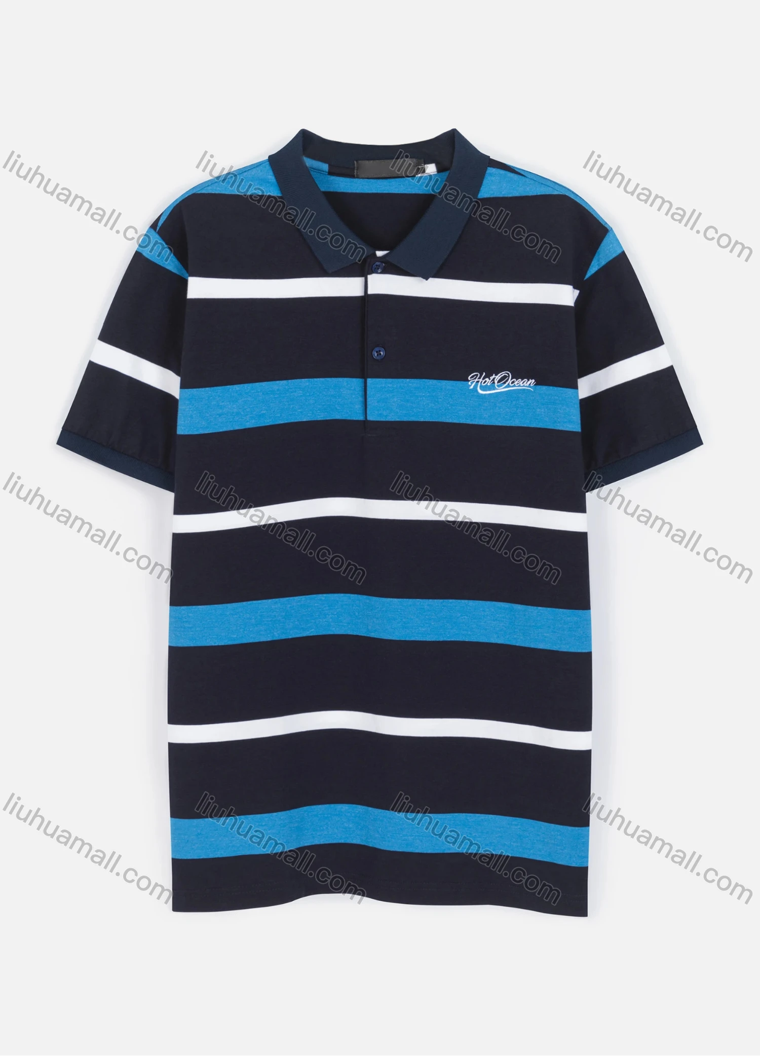 Wholesale Men's Casual Short Sleeve Striped Embroidery Letters Button Polo Shirt - Liuhuamall