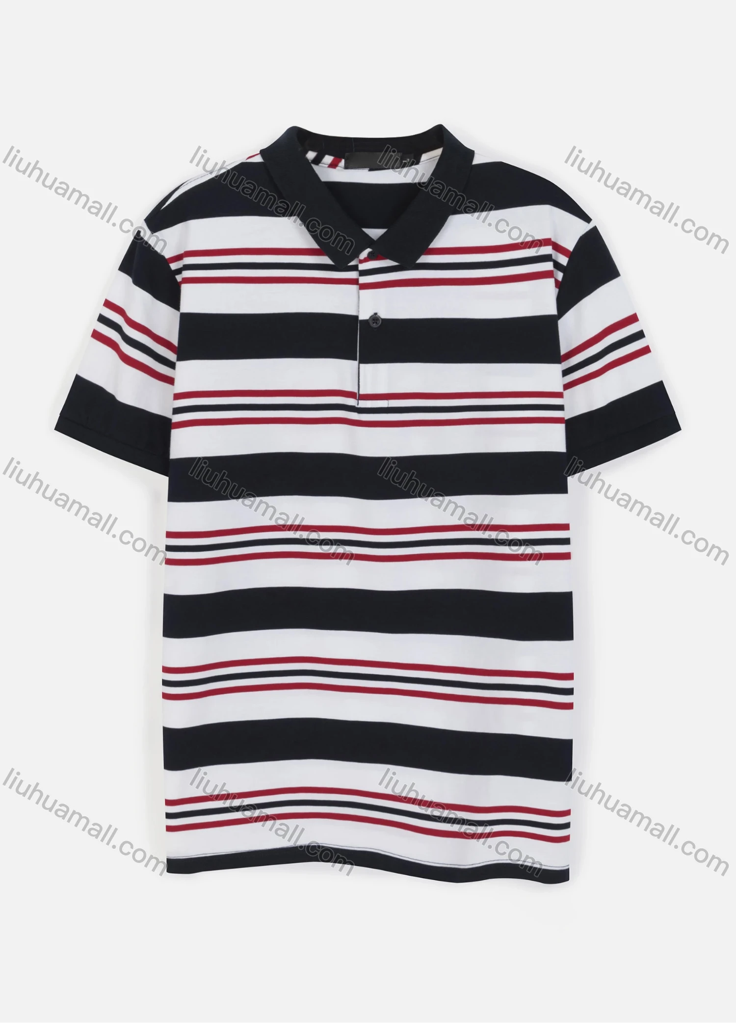 Wholesale Men's Casual Short Sleeve Multicolor Striped Button Front Polo Shirt - Liuhuamall