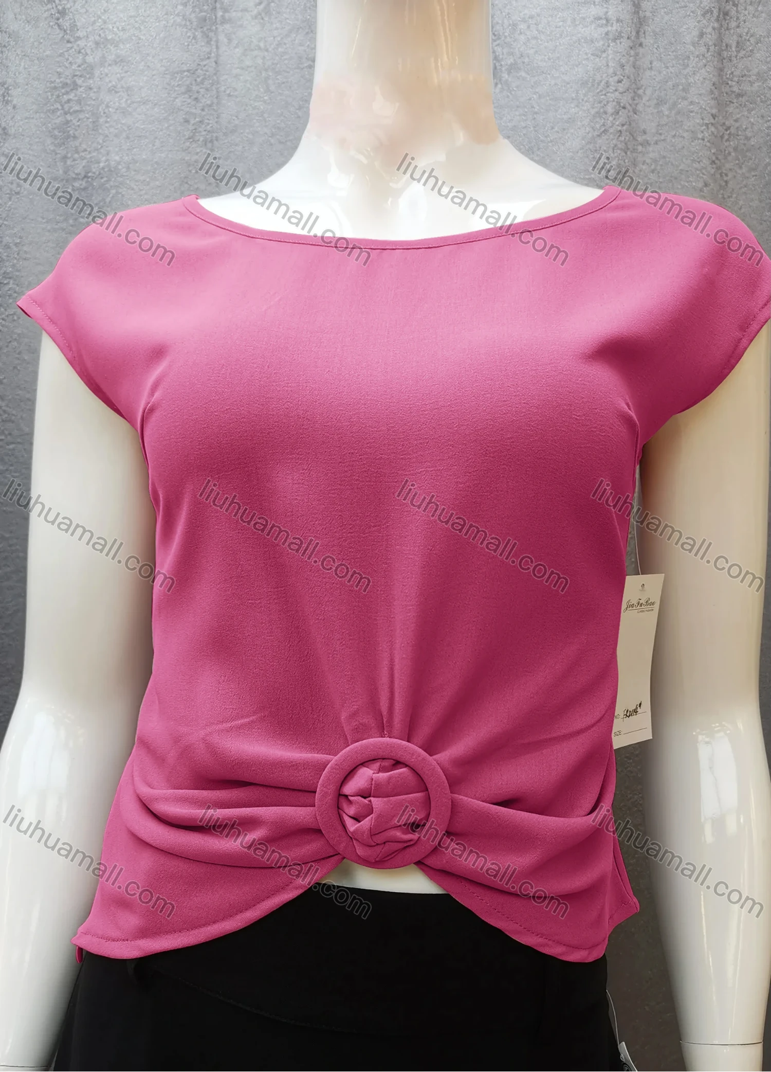 Wholesale Women's Casual Bateau Neck Plain Ruched Cap Sleeve Blouse FR2114# - Liuhuamall