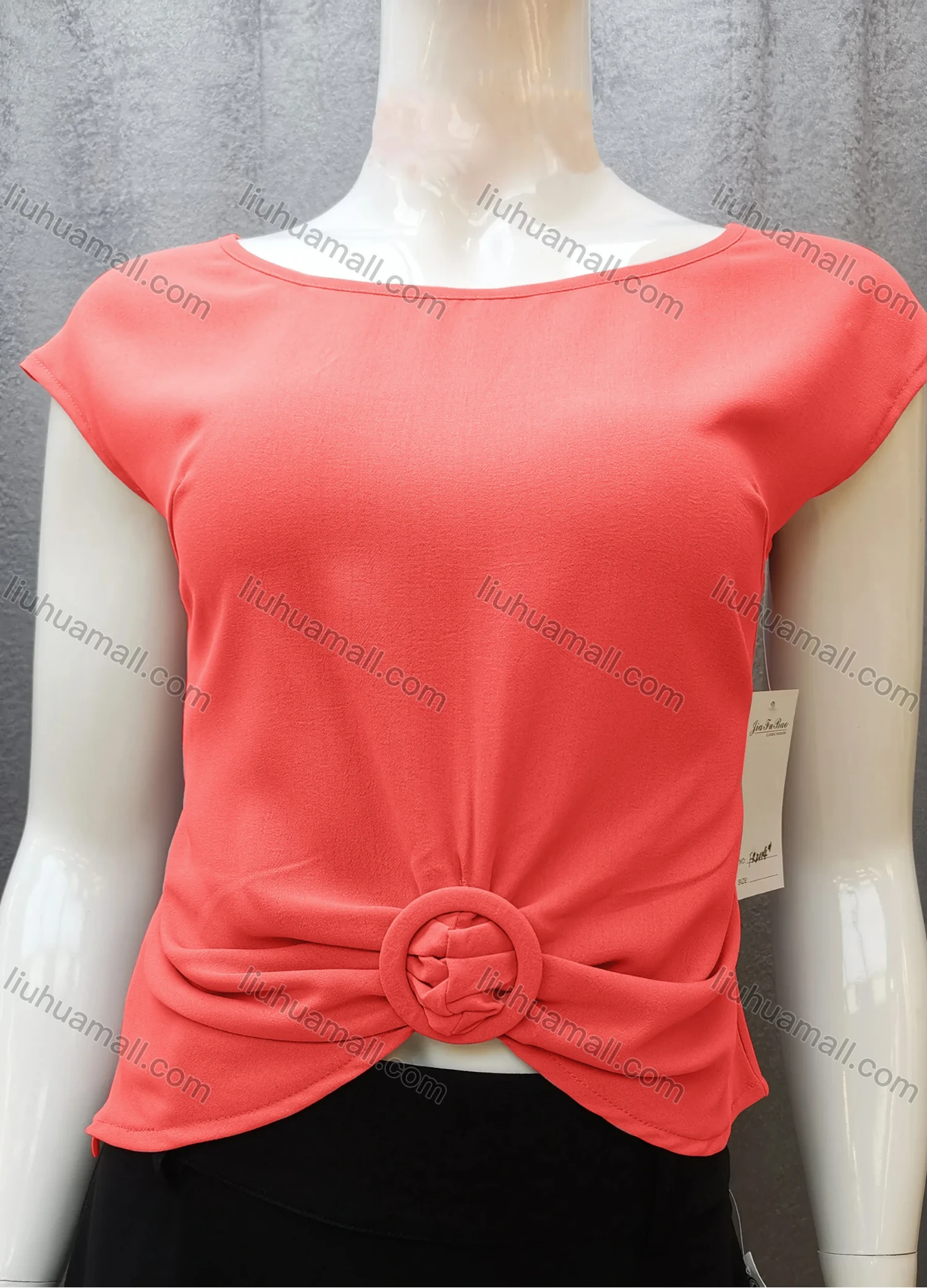 Wholesale Women's Casual Bateau Neck Plain Ruched Cap Sleeve Blouse FR2114# - Liuhuamall