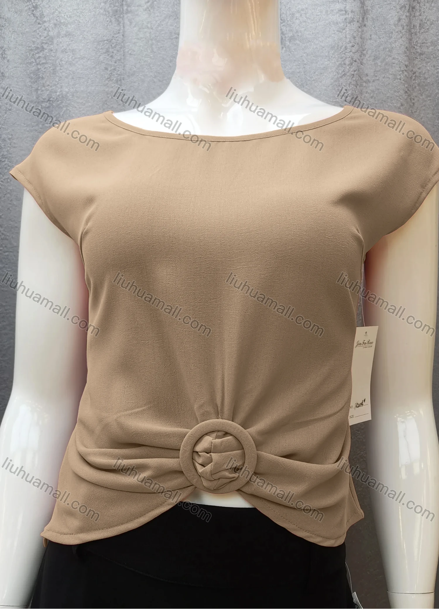 Wholesale Women's Casual Bateau Neck Plain Ruched Cap Sleeve Blouse FR2114# - Liuhuamall
