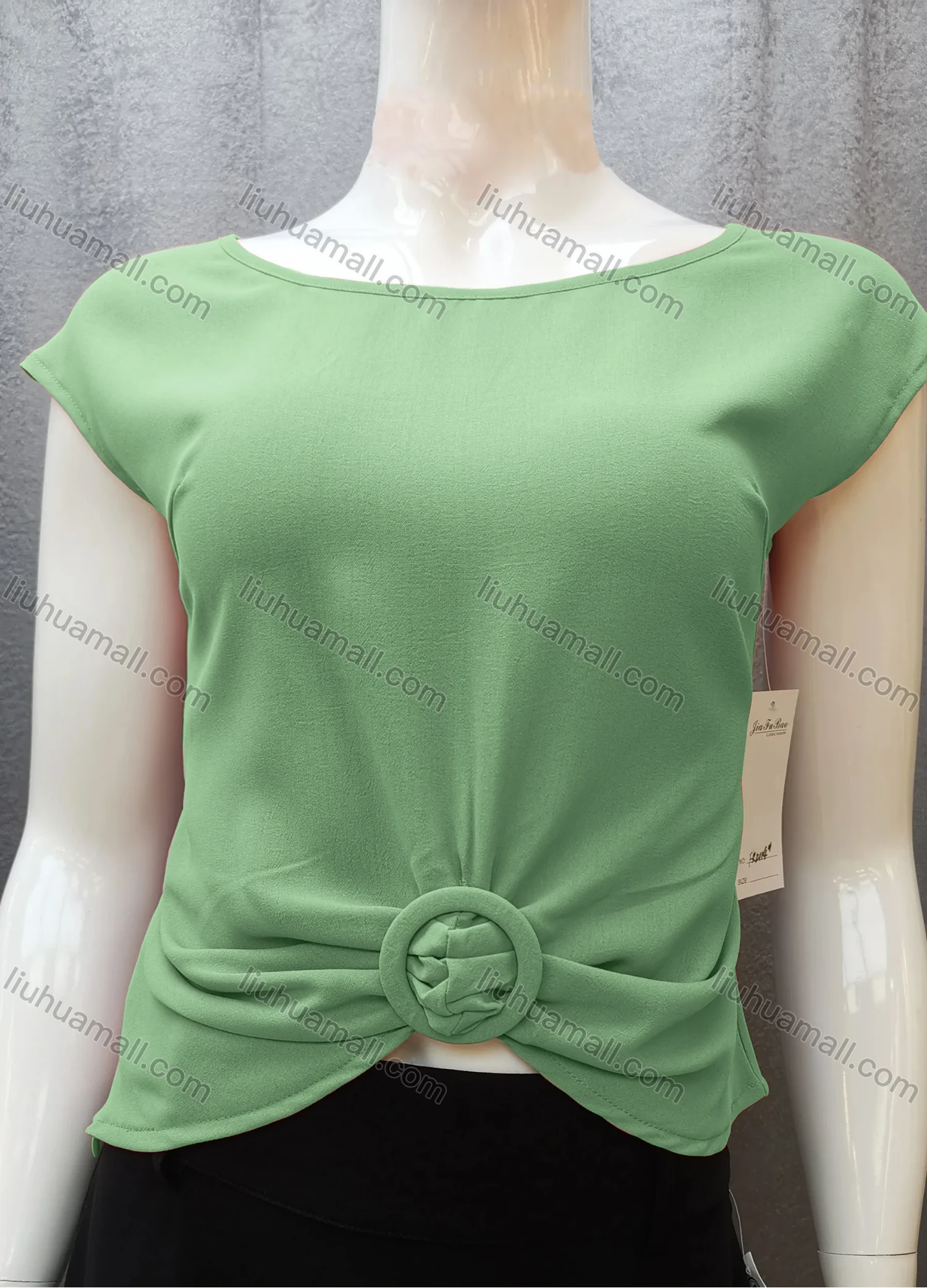 Wholesale Women's Casual Bateau Neck Plain Ruched Cap Sleeve Blouse FR2114# - Liuhuamall