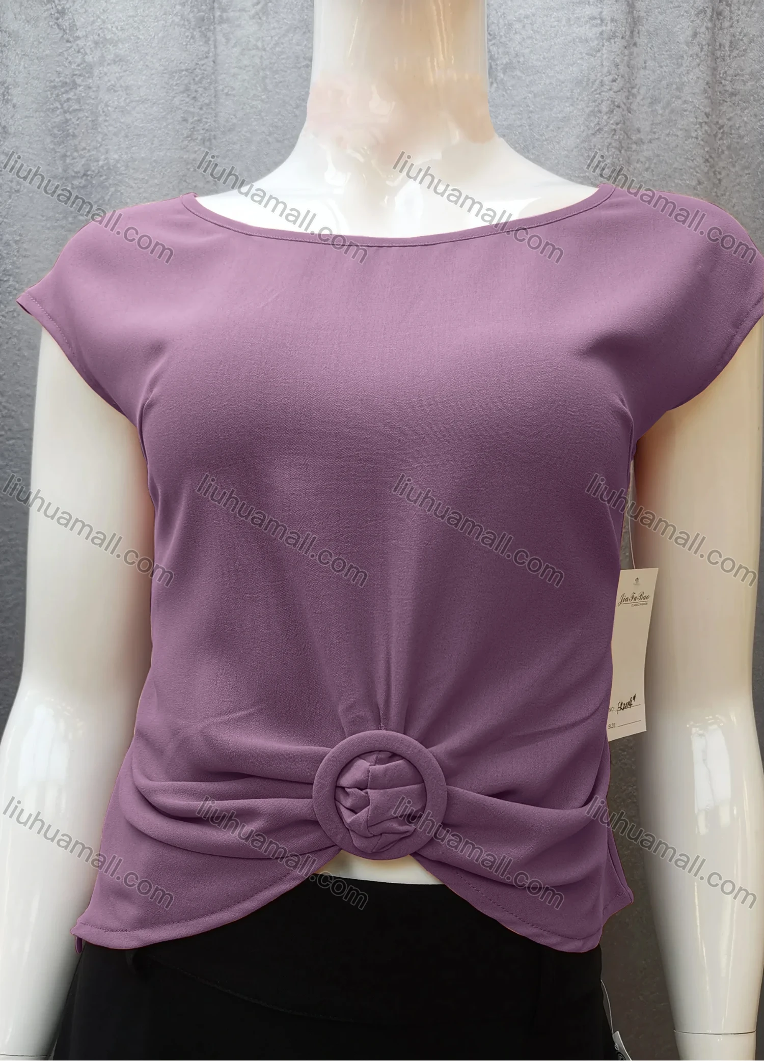 Wholesale Women's Casual Bateau Neck Plain Ruched Cap Sleeve Blouse FR2114# - Liuhuamall