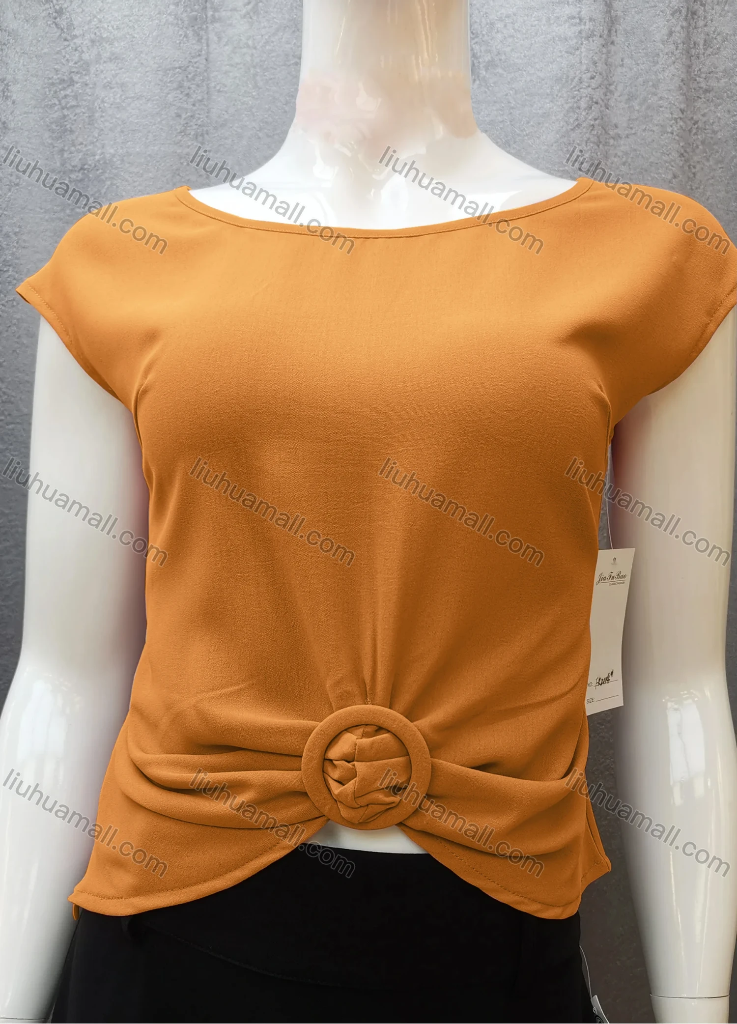 Wholesale Women's Casual Bateau Neck Plain Ruched Cap Sleeve Blouse FR2114# - Liuhuamall