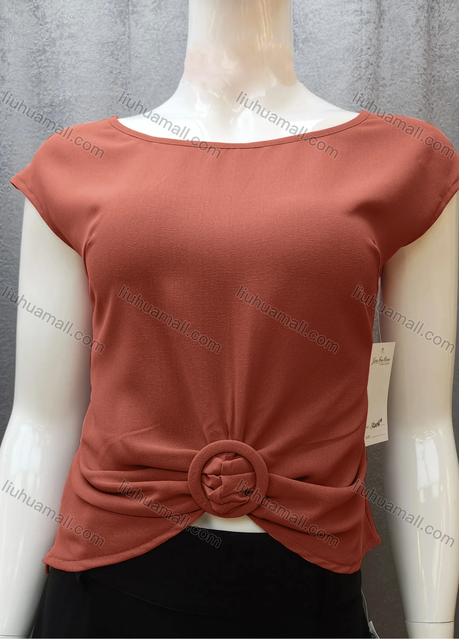 Wholesale Women's Casual Bateau Neck Plain Ruched Cap Sleeve Blouse FR2114# - Liuhuamall