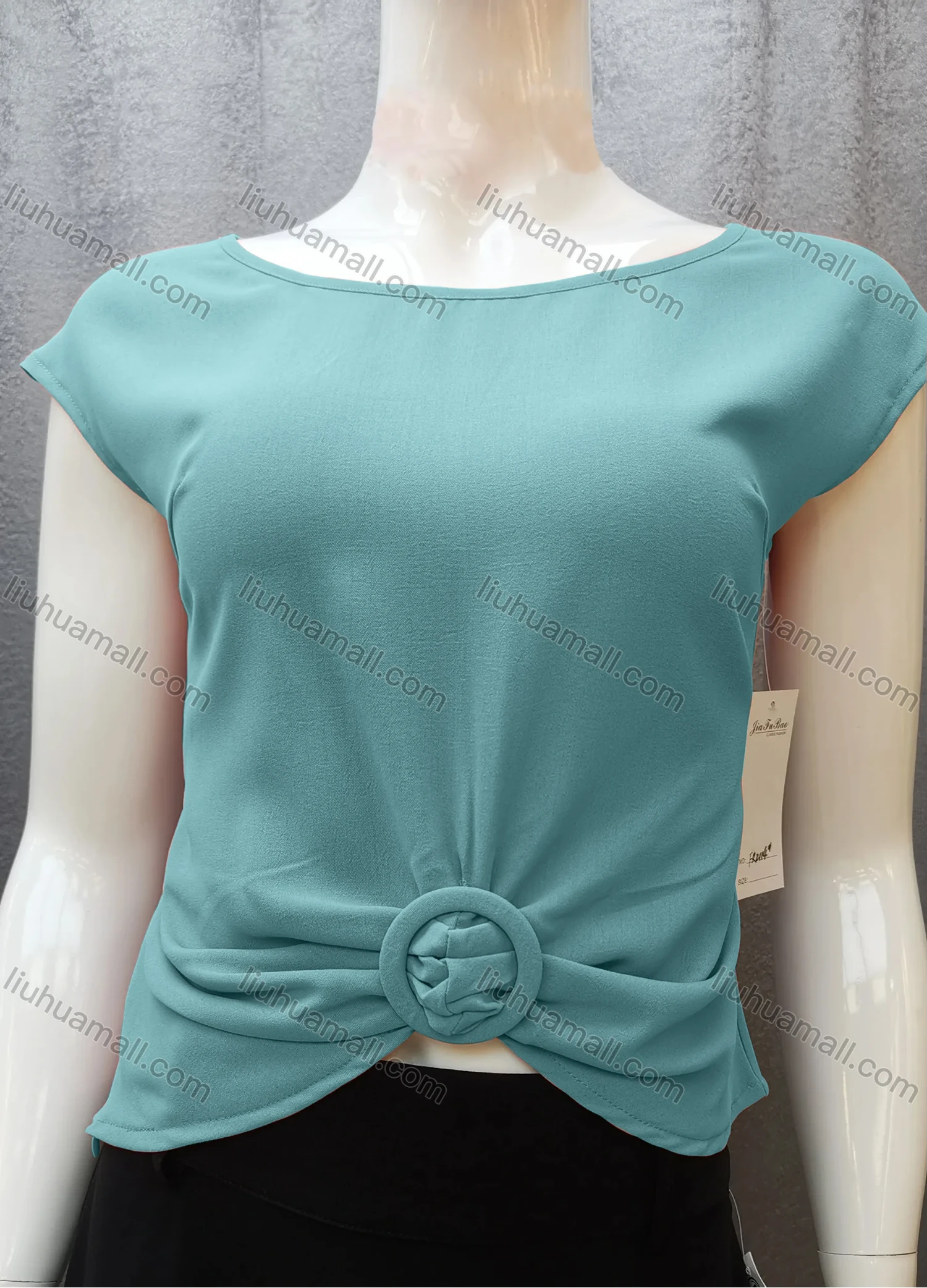 Wholesale Women's Casual Bateau Neck Plain Ruched Cap Sleeve Blouse FR2114# - Liuhuamall