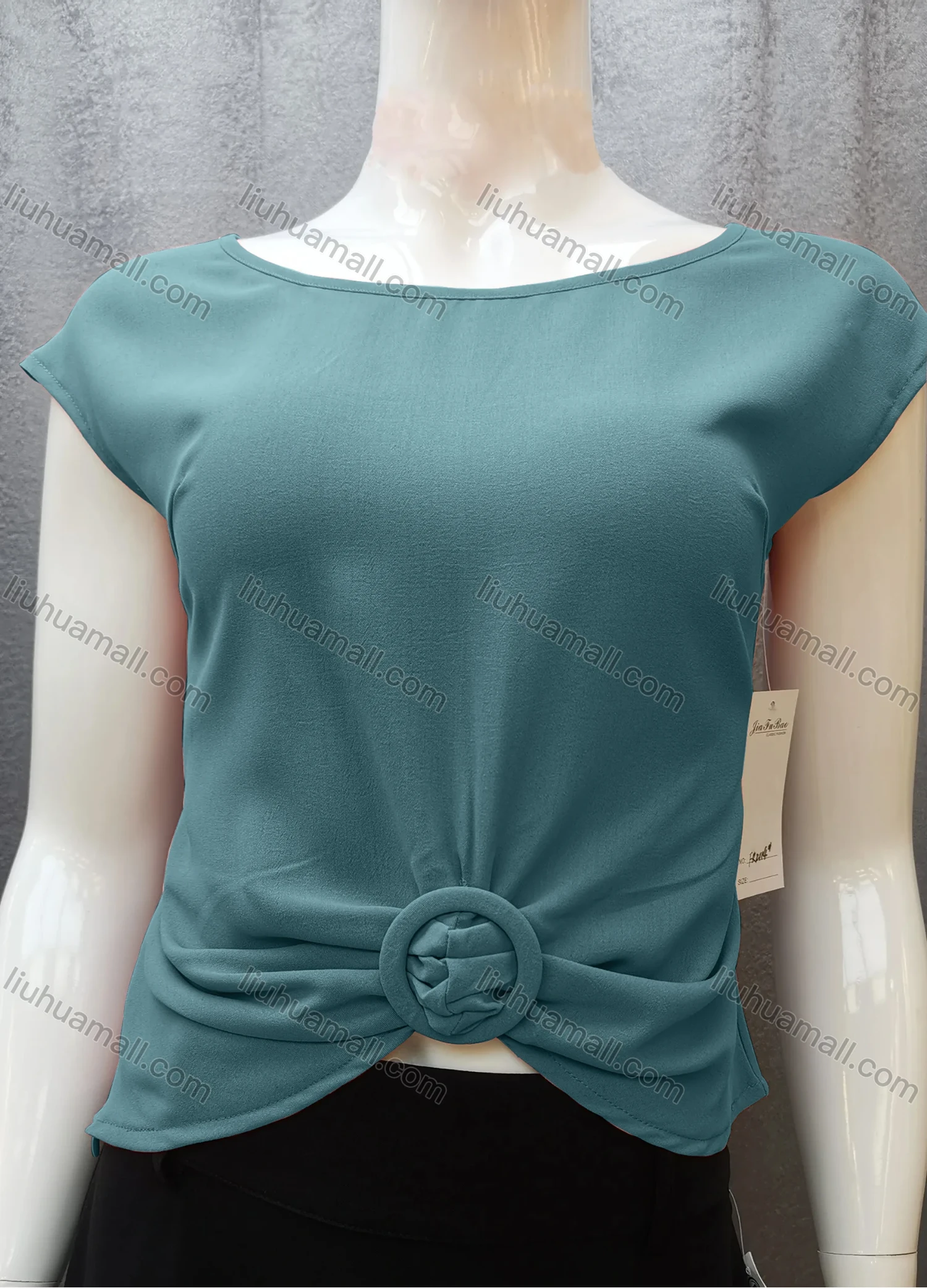 Wholesale Women's Casual Bateau Neck Plain Ruched Cap Sleeve Blouse FR2114# - Liuhuamall