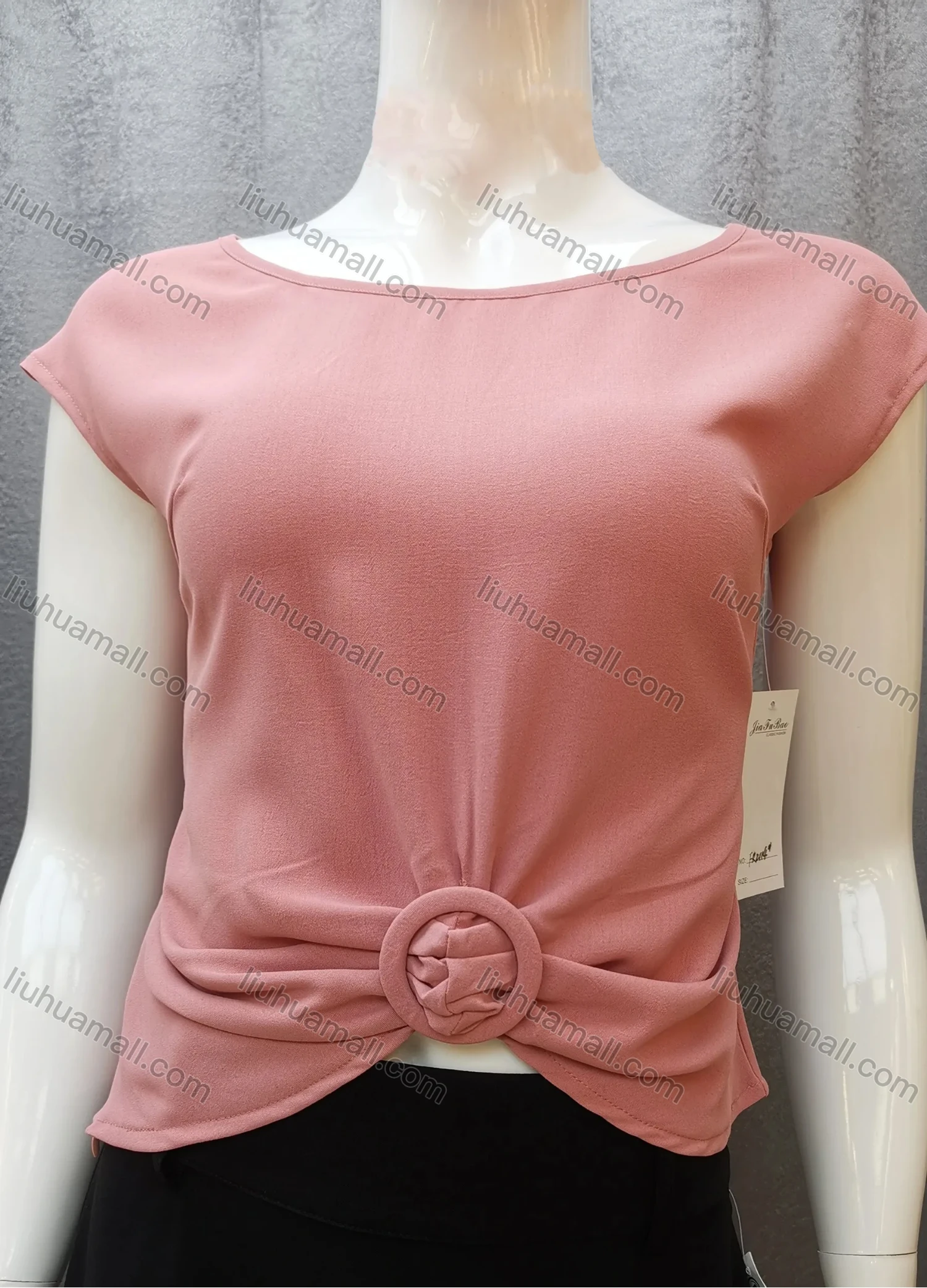 Wholesale Women's Casual Bateau Neck Plain Ruched Cap Sleeve Blouse FR2114# - Liuhuamall
