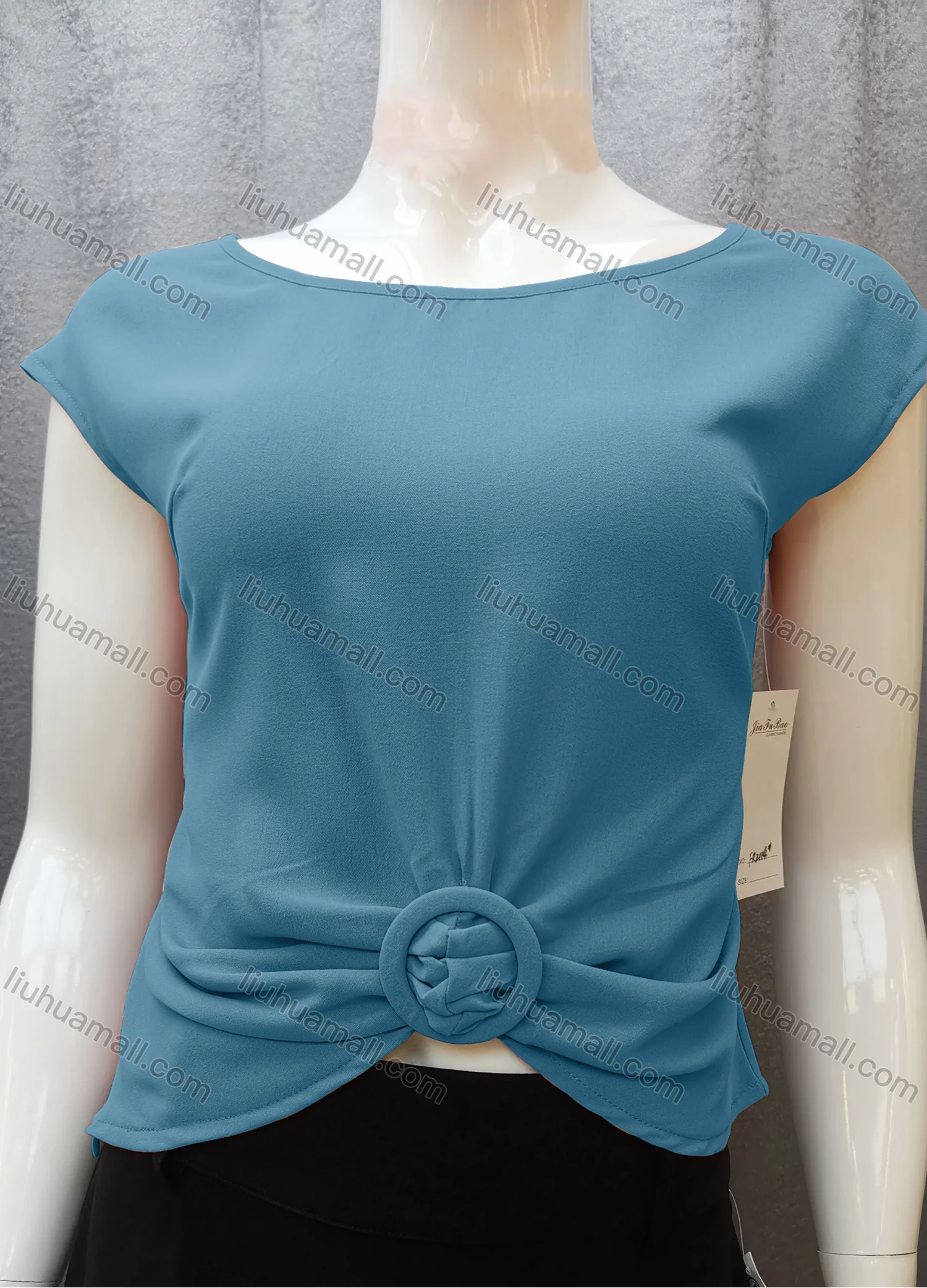 Wholesale Women's Casual Bateau Neck Plain Ruched Cap Sleeve Blouse FR2114# - Liuhuamall