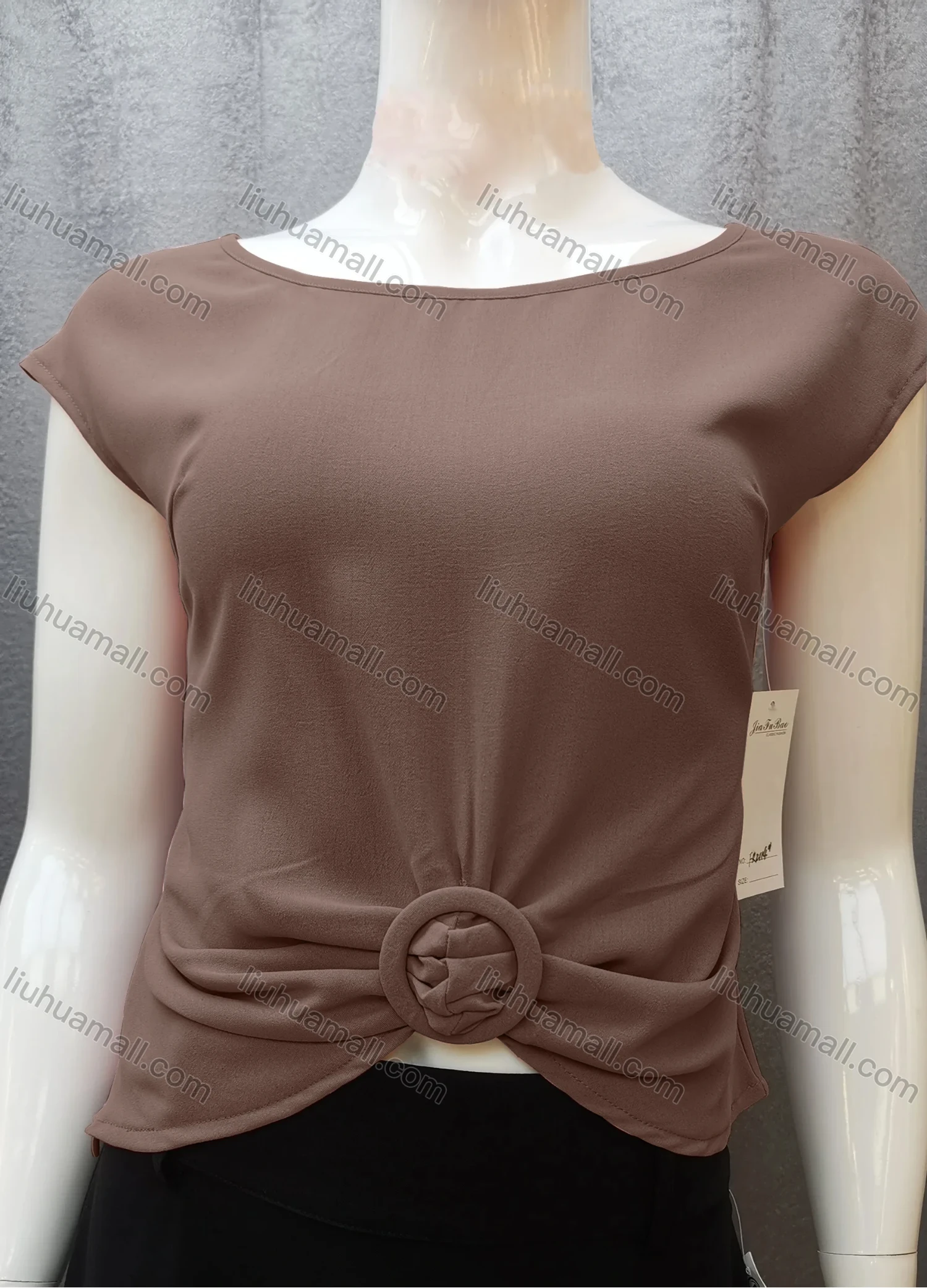 Wholesale Women's Casual Bateau Neck Plain Ruched Cap Sleeve Blouse FR2114# - Liuhuamall