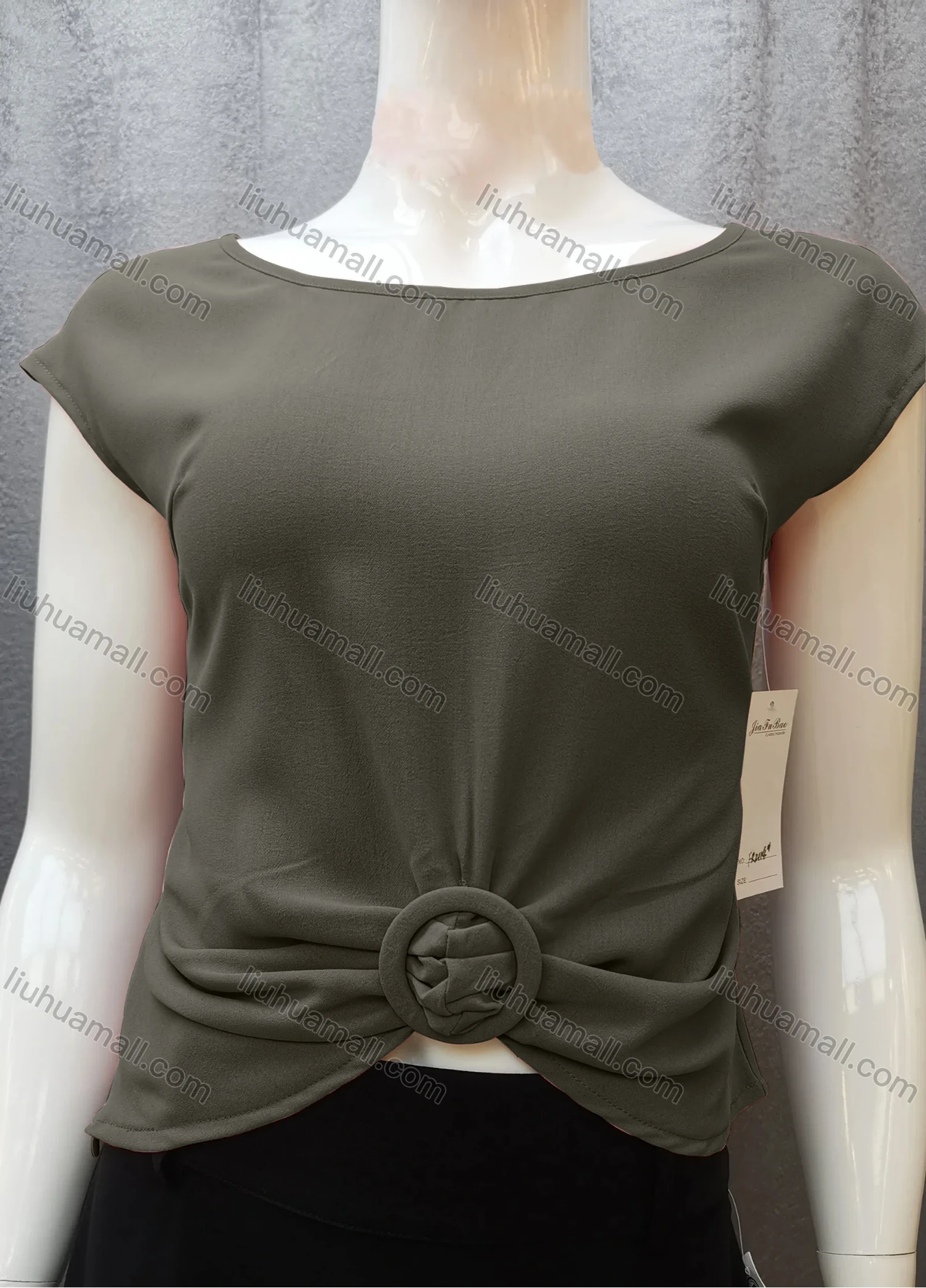 Wholesale Women's Casual Bateau Neck Plain Ruched Cap Sleeve Blouse FR2114# - Liuhuamall